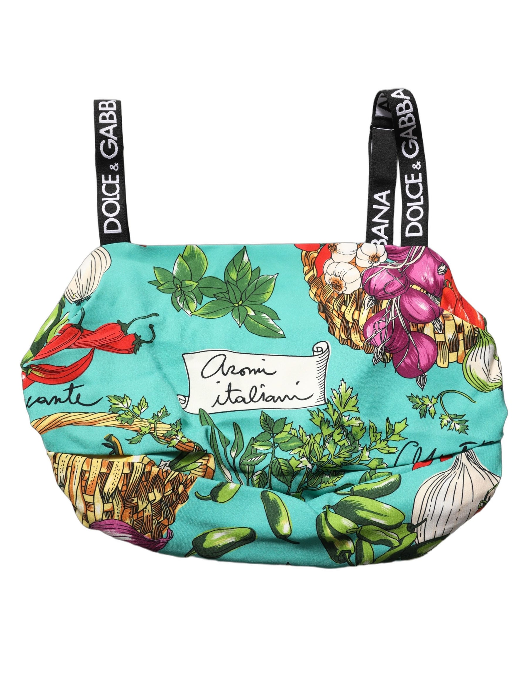 Dolce & Gabbana Turquoise Vegetable Print Silk Crop Tank Top | Regal Royce