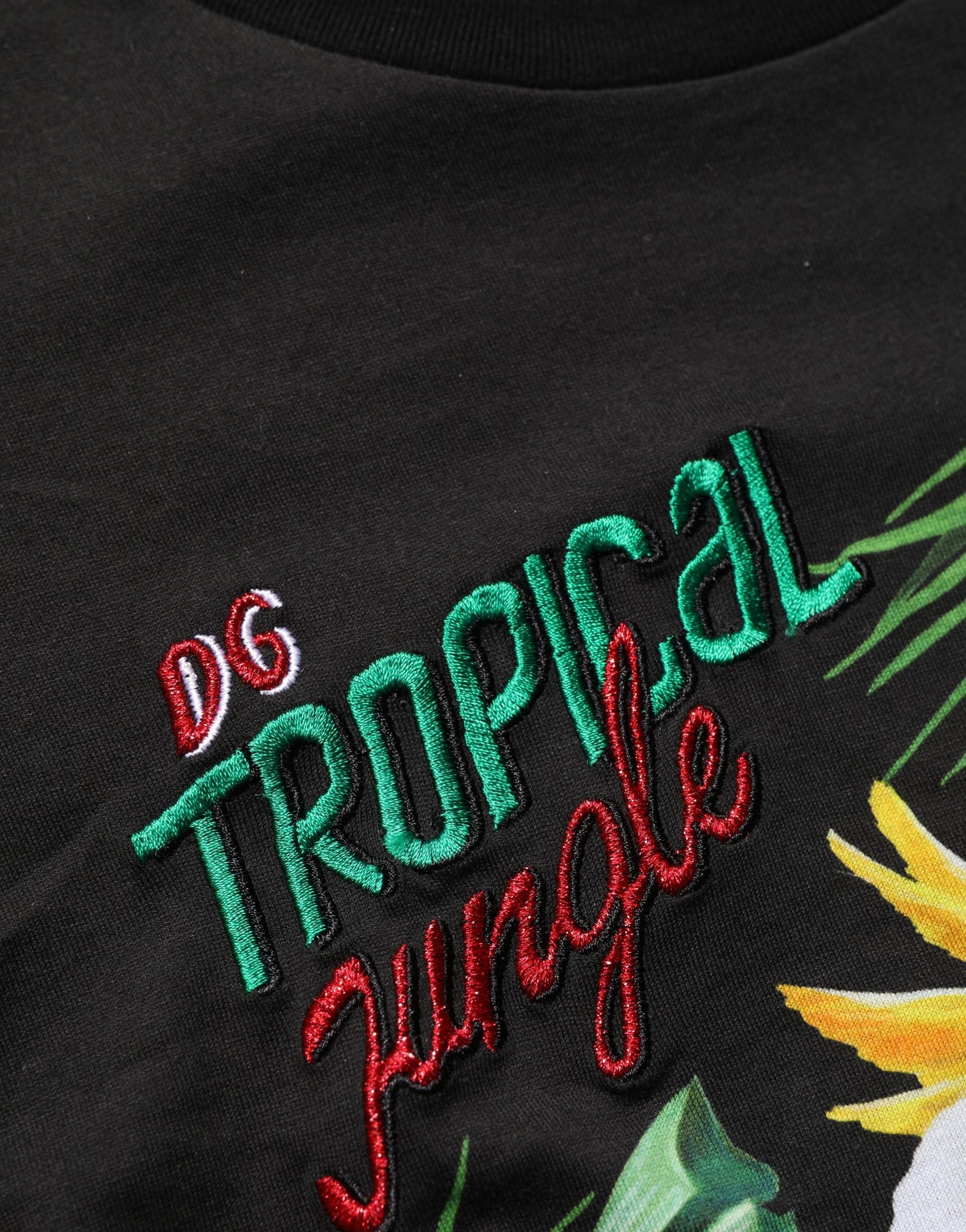 Dolce & Gabbana Black Tropical Jungle Round Neck T-shirt | Regal Royce