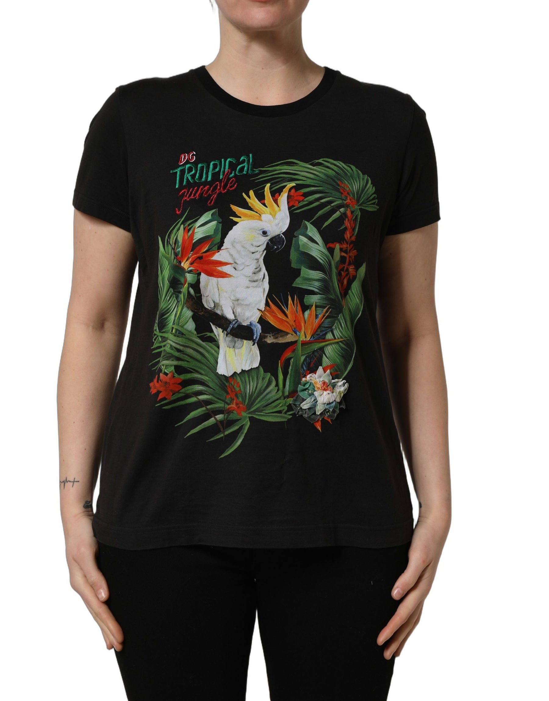 Dolce & Gabbana Black Tropical Jungle Round Neck T-shirt | Regal Royce