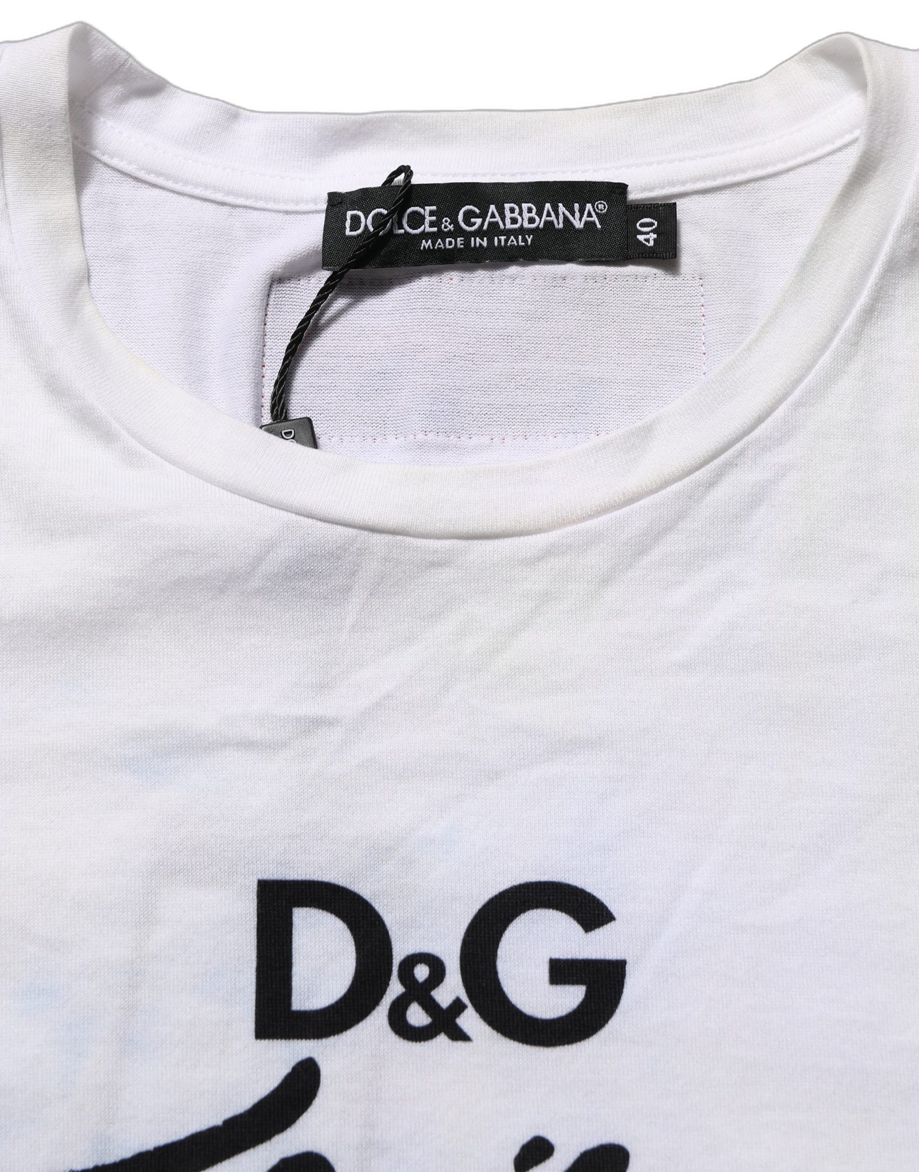 Dolce & Gabbana White D&G is Flowers Print Round Neck T-shirt | Regal Royce