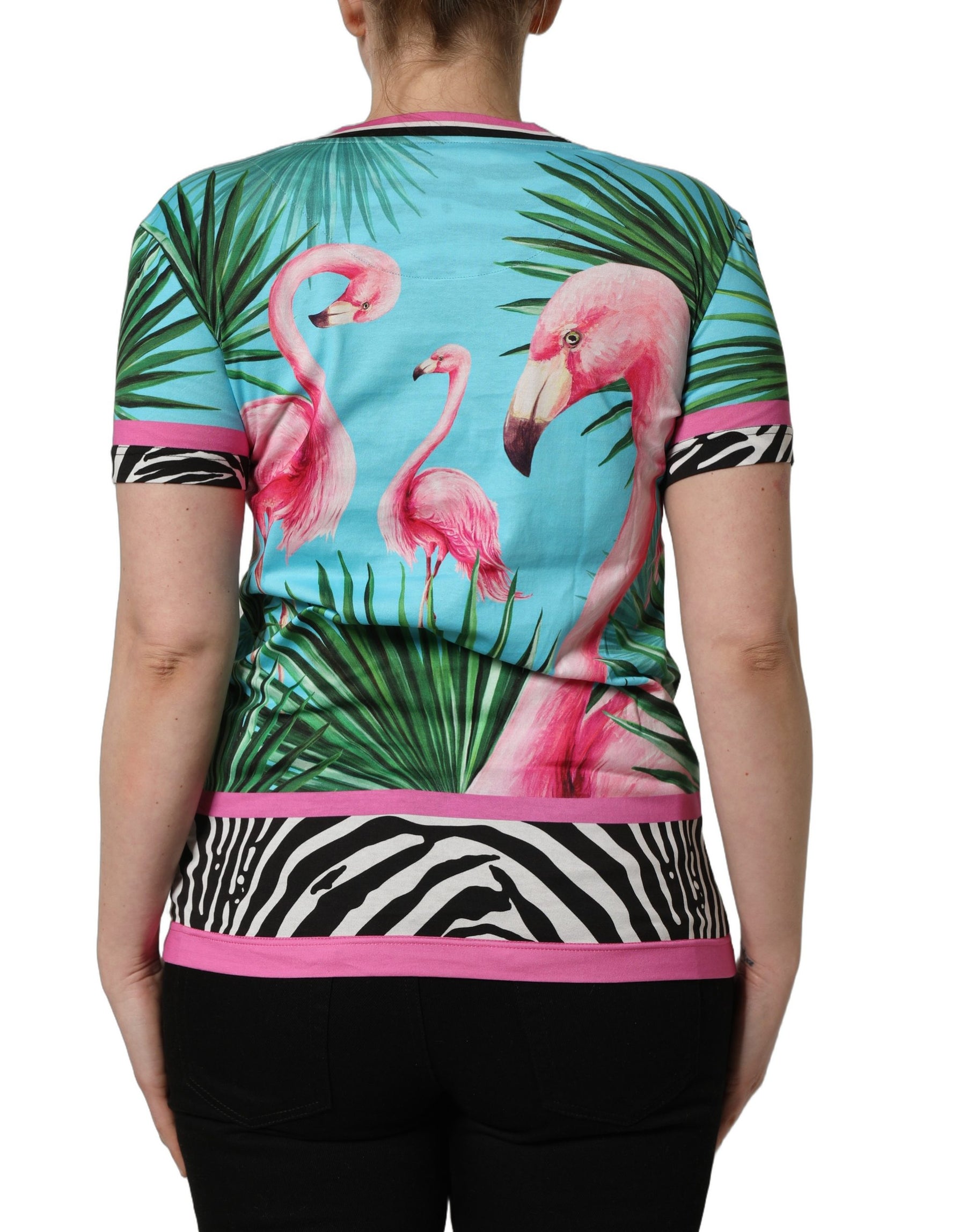 Dolce & Gabbana Multicolor Flamingo ZebraStriped Trim T-shirt | Regal Royce