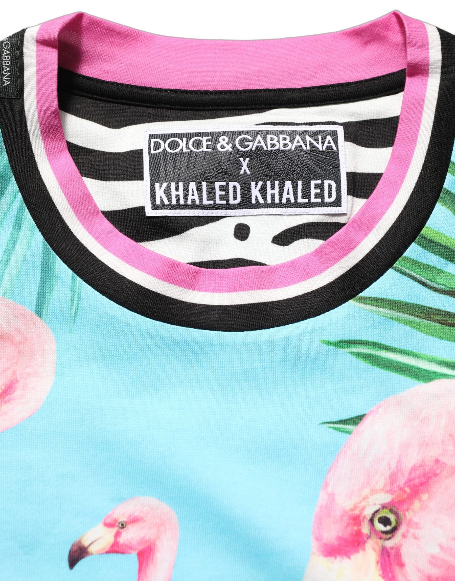 Dolce & Gabbana Multicolor Flamingo ZebraStriped Trim T-shirt | Regal Royce