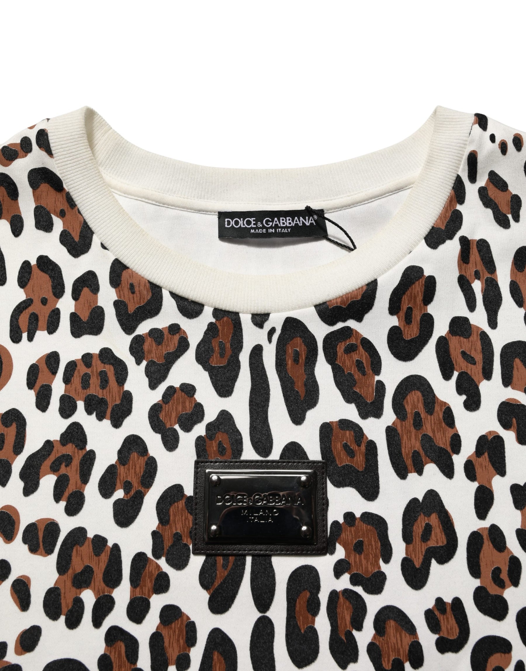 Dolce & Gabbana Multicolor Leopard Print Crew Neck T-shirt | Regal Royce