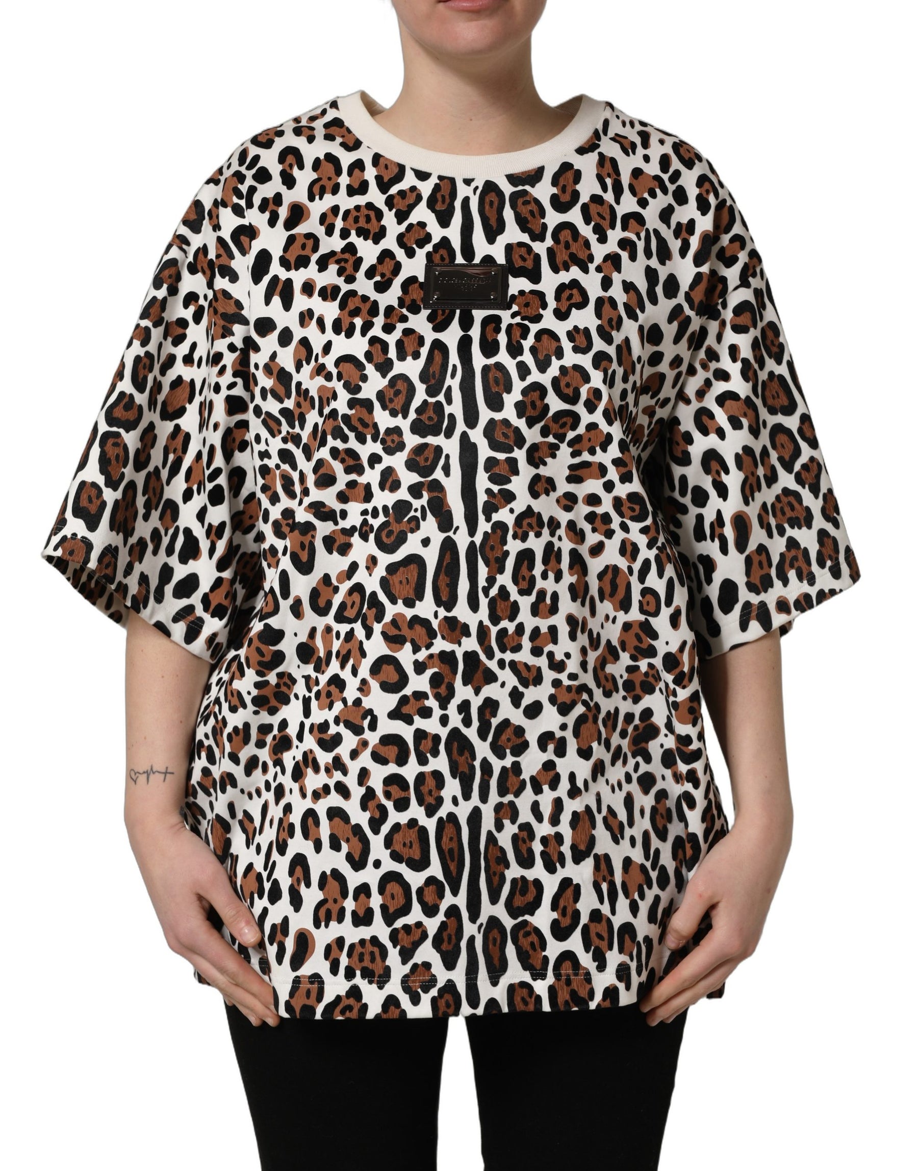 Dolce & Gabbana Multicolor Leopard Print Crew Neck T-shirt | Regal Royce