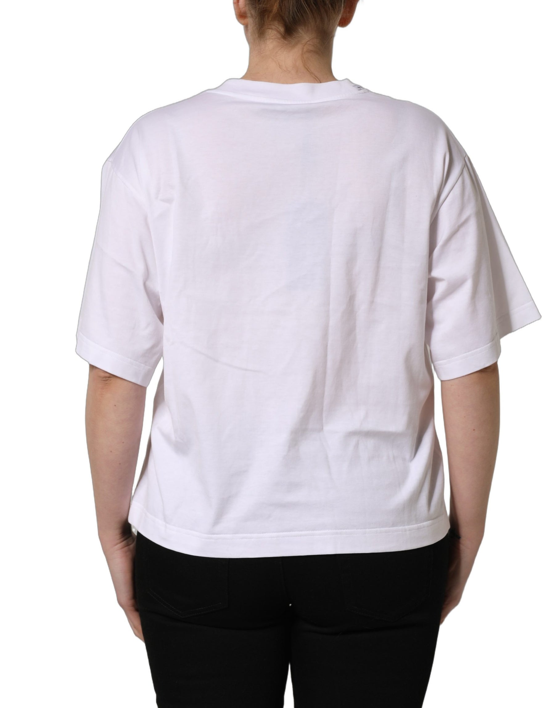 Dolce & Gabbana White Italia Flag Patch Round Neck T-shirt | Regal Royce