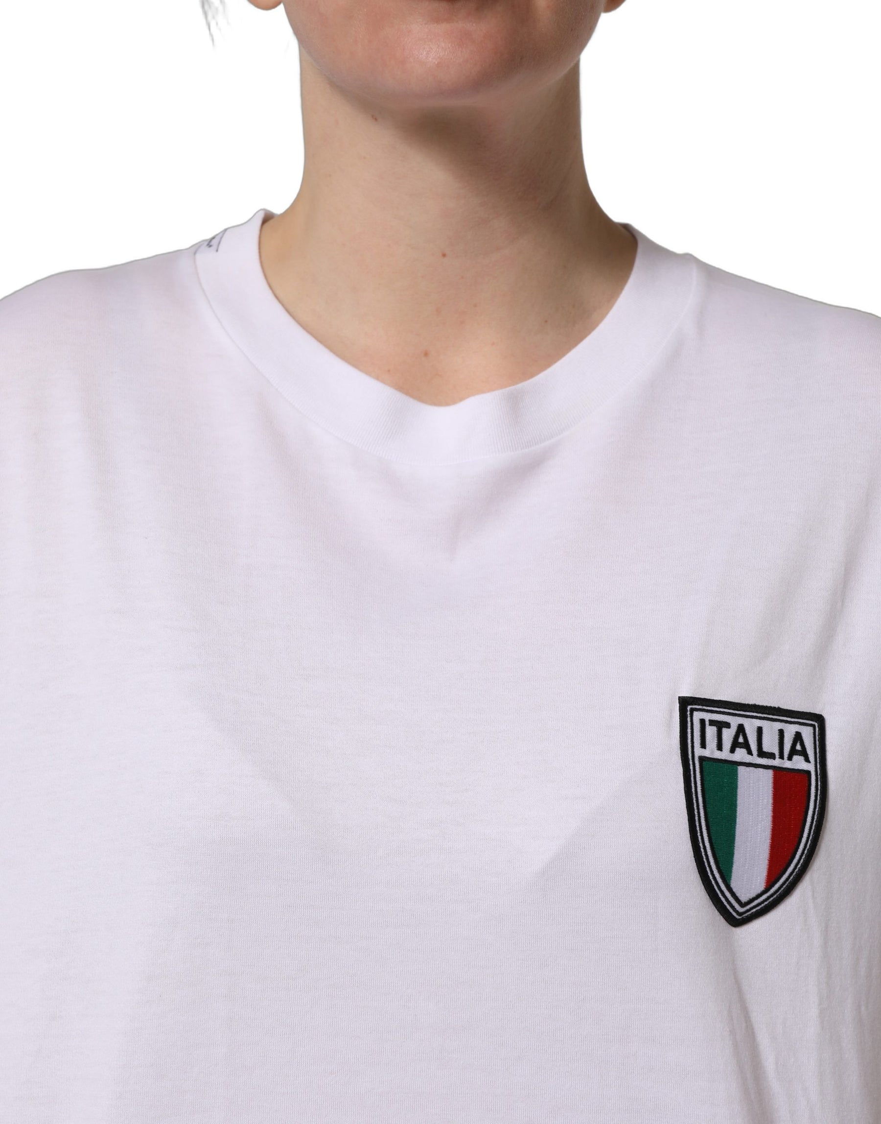 Dolce & Gabbana White Italia Flag Patch Round Neck T-shirt | Regal Royce