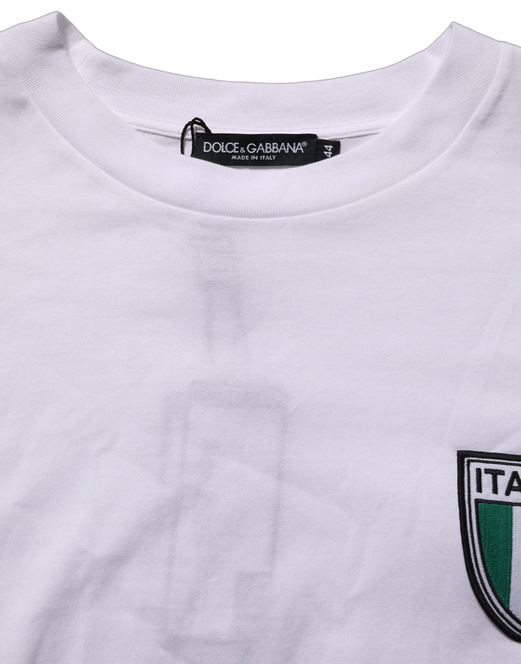 Dolce & Gabbana White Italia Flag Patch Round Neck T-shirt | Regal Royce