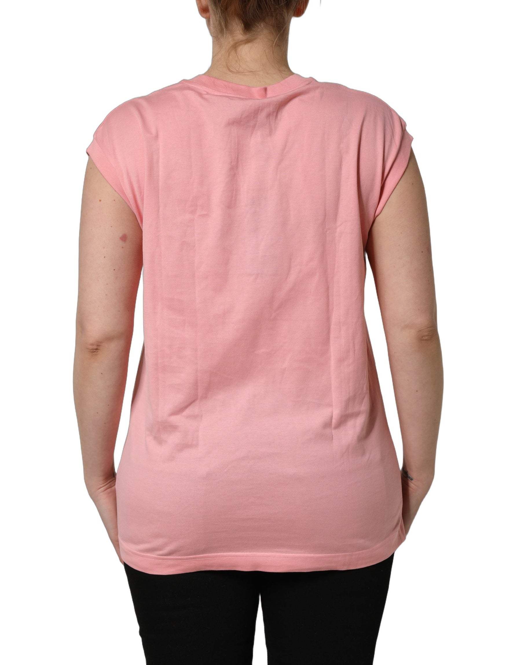 Dolce & Gabbana Pink Cotton DG Logo Round Neck Tank T-shirt | Regal Royce