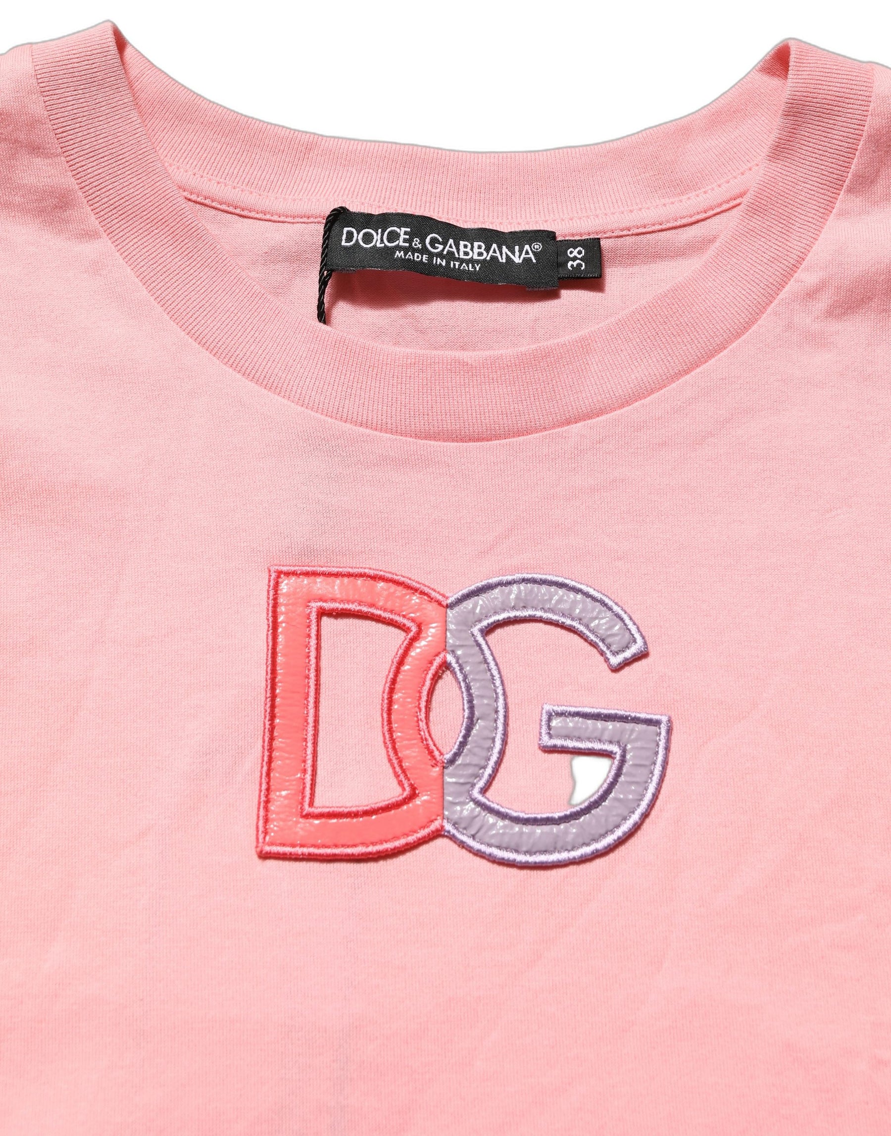 Dolce & Gabbana Pink Cotton DG Logo Round Neck Tank T-shirt | Regal Royce