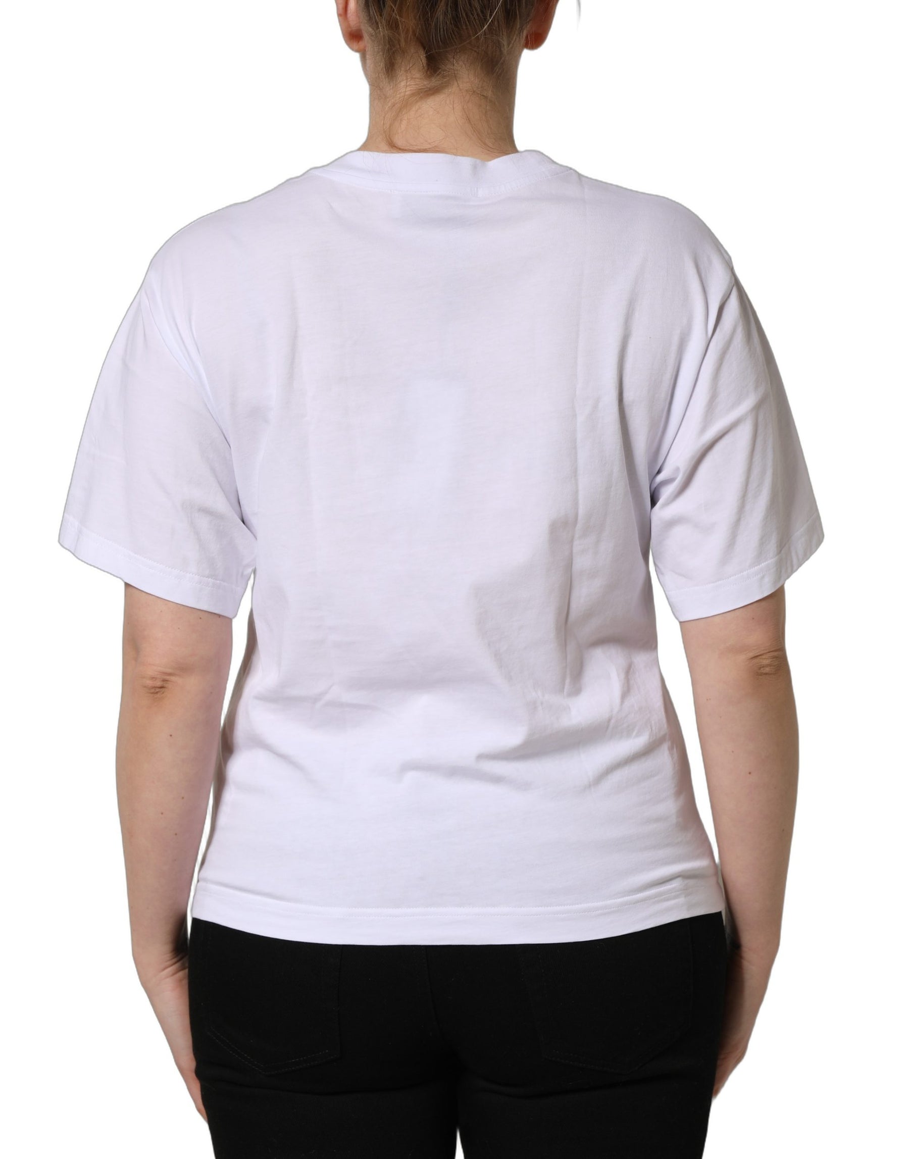 Dolce & Gabbana White Cotton DG Logo Patch Crew Neck T-shirt | Regal Royce