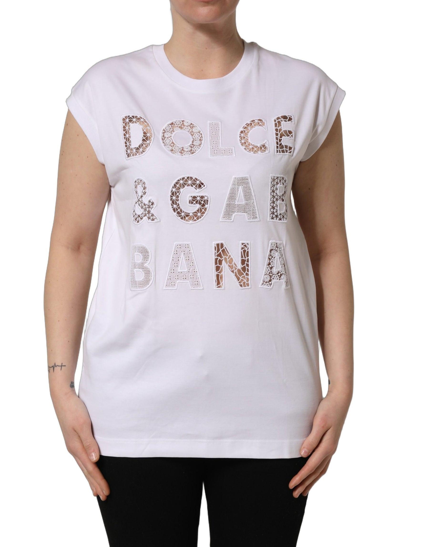 Dolce & Gabbana White Logo Round Neck Sleeveless T-shirt | Regal Royce