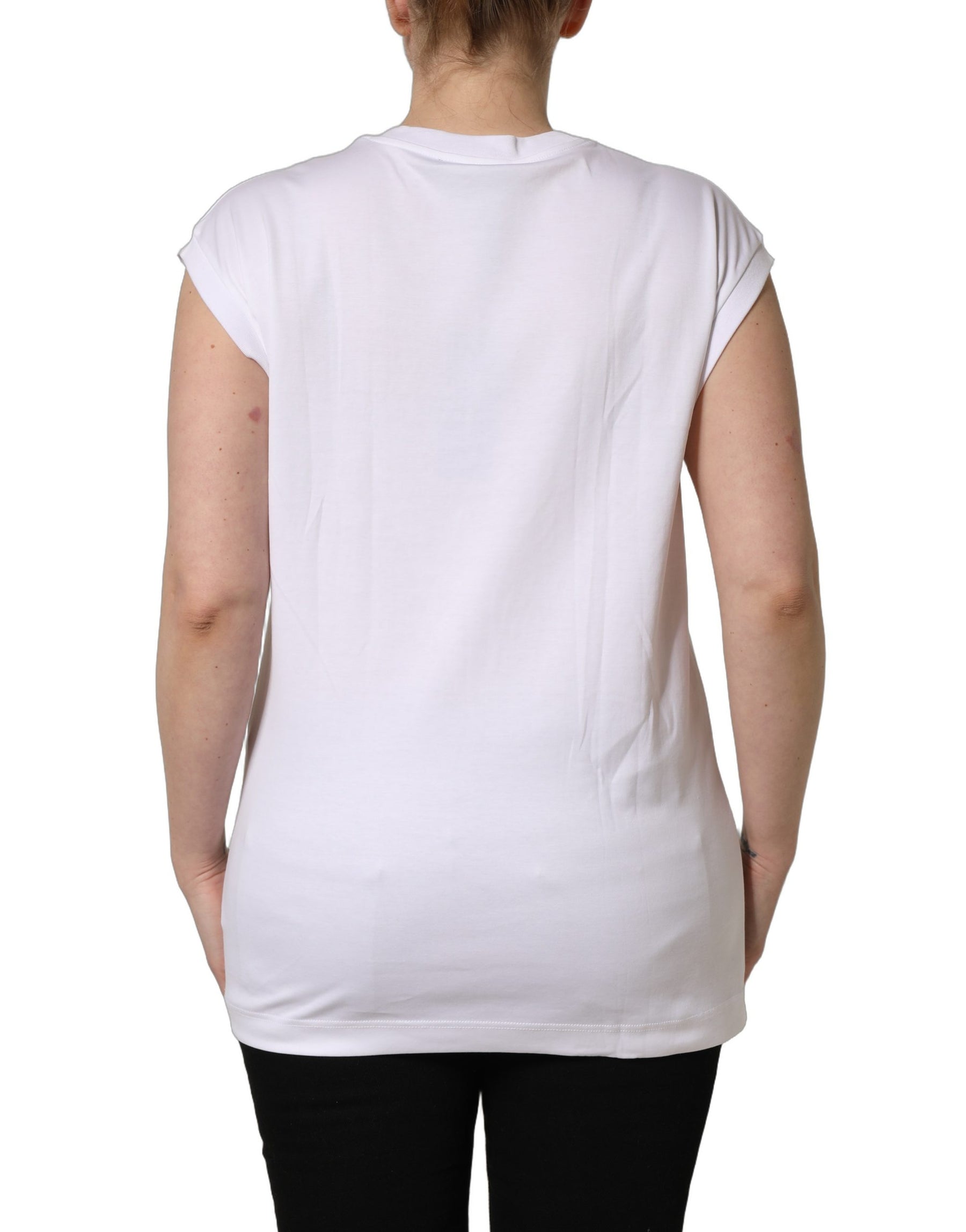 Dolce & Gabbana White Logo Round Neck Sleeveless T-shirt | Regal Royce