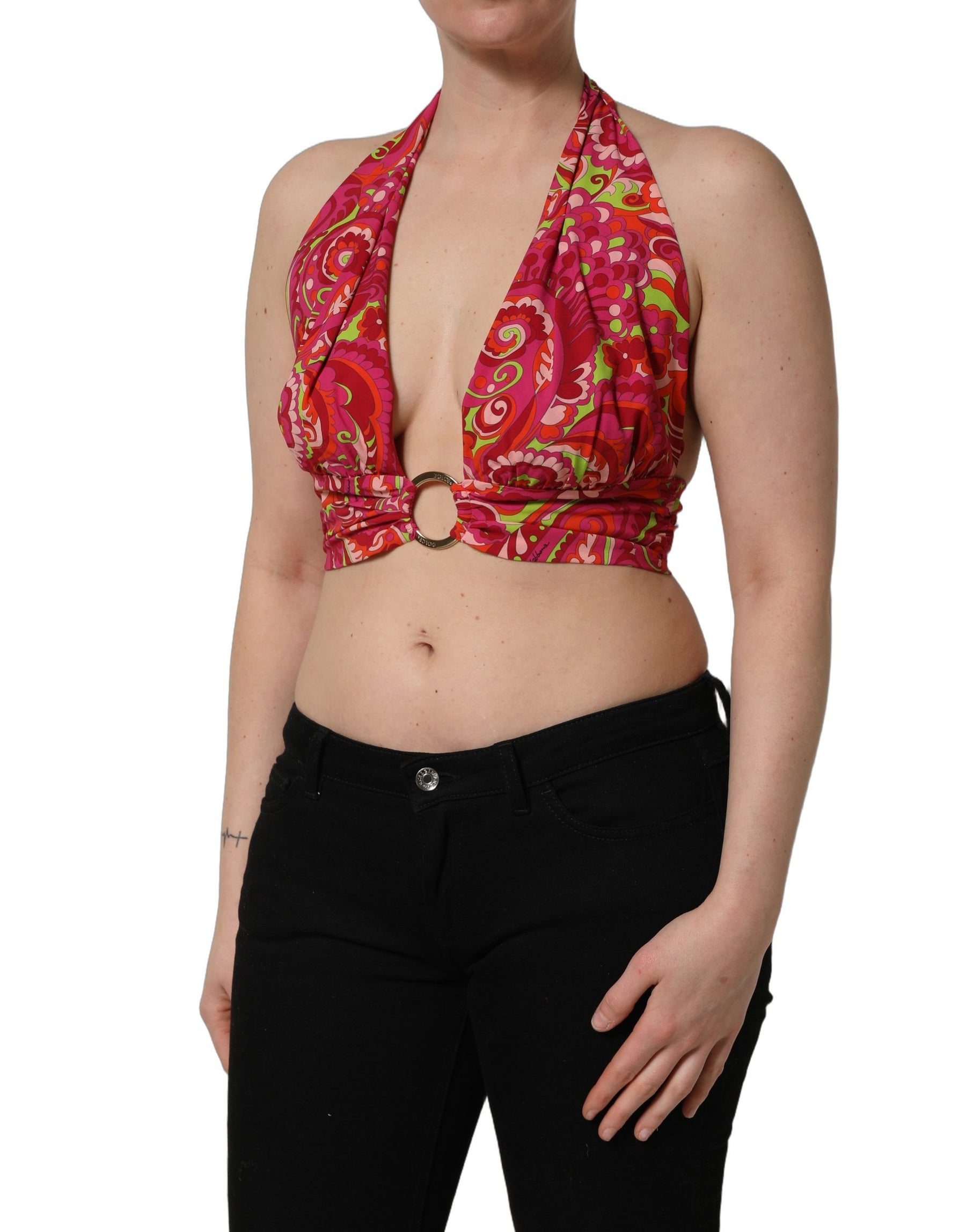 Dolce & Gabbana Red Paisley Silk Halter Neck Crop Tank Top | Regal Royce