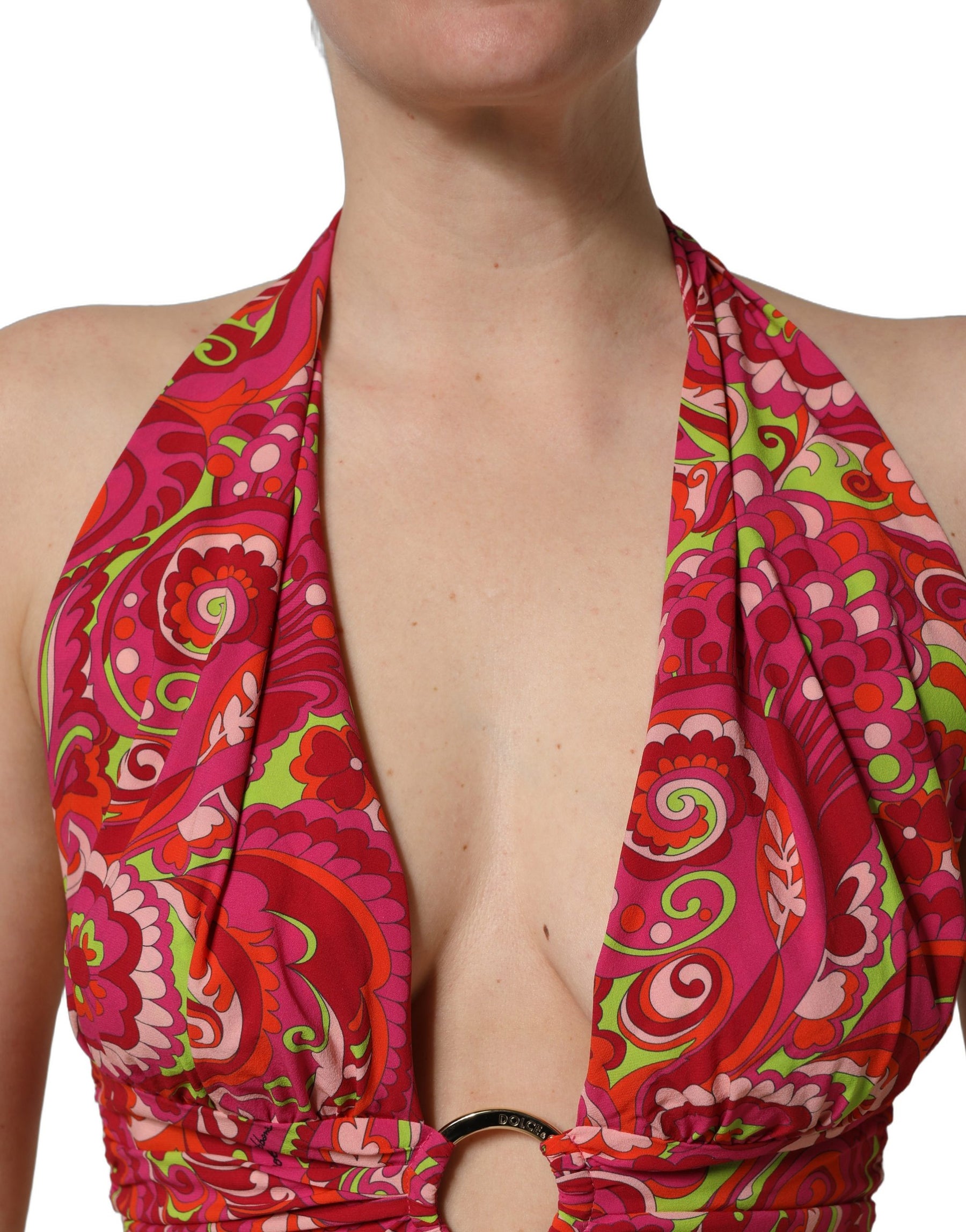 Dolce & Gabbana Red Paisley Silk Halter Neck Crop Tank Top | Regal Royce