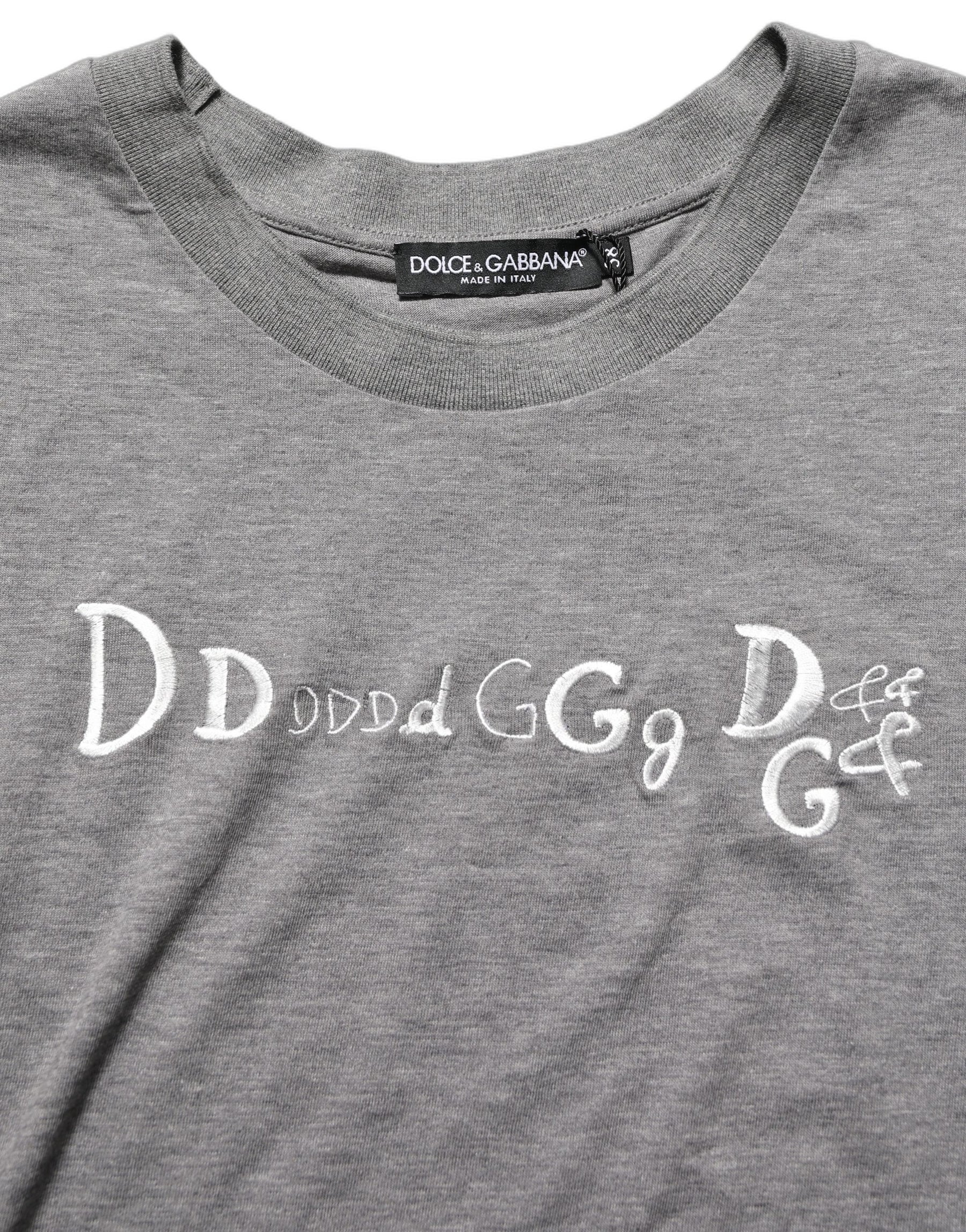 Dolce & Gabbana Gray Logo Embroidery Short Sleeve T-shirt | Regal Royce