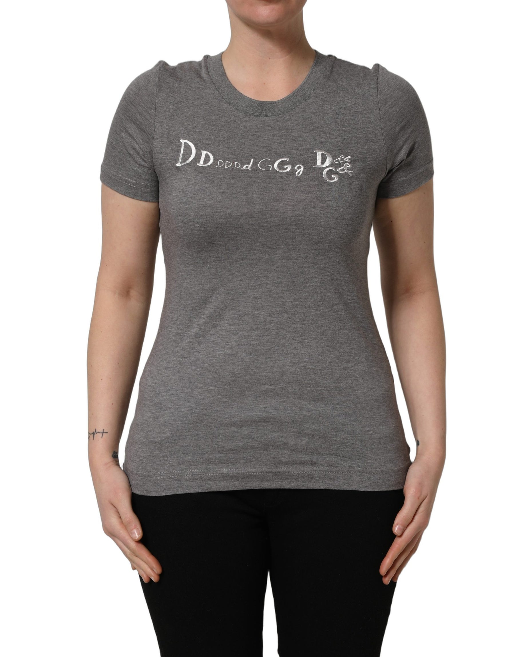 Dolce & Gabbana Gray Logo Embroidery Short Sleeve T-shirt | Regal Royce