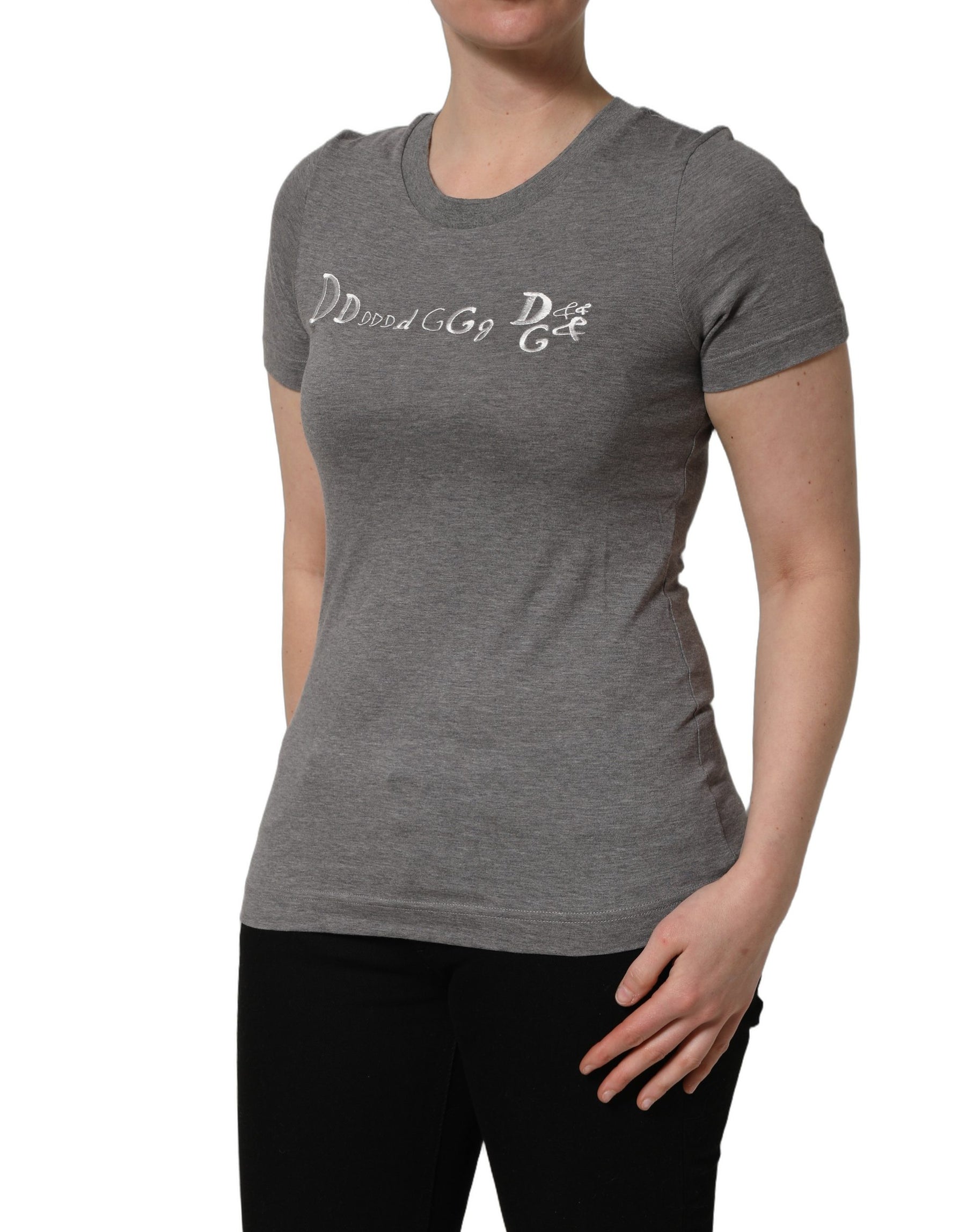 Dolce & Gabbana Gray Logo Embroidery Short Sleeve T-shirt | Regal Royce