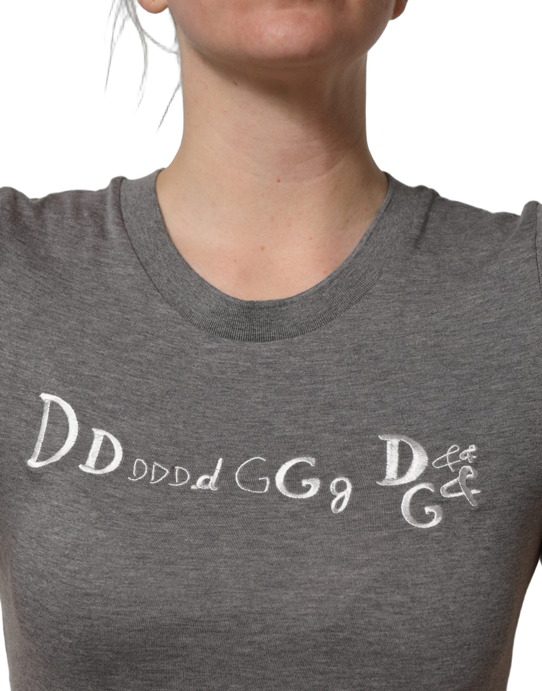Dolce & Gabbana Gray Logo Embroidery Short Sleeve T-shirt | Regal Royce