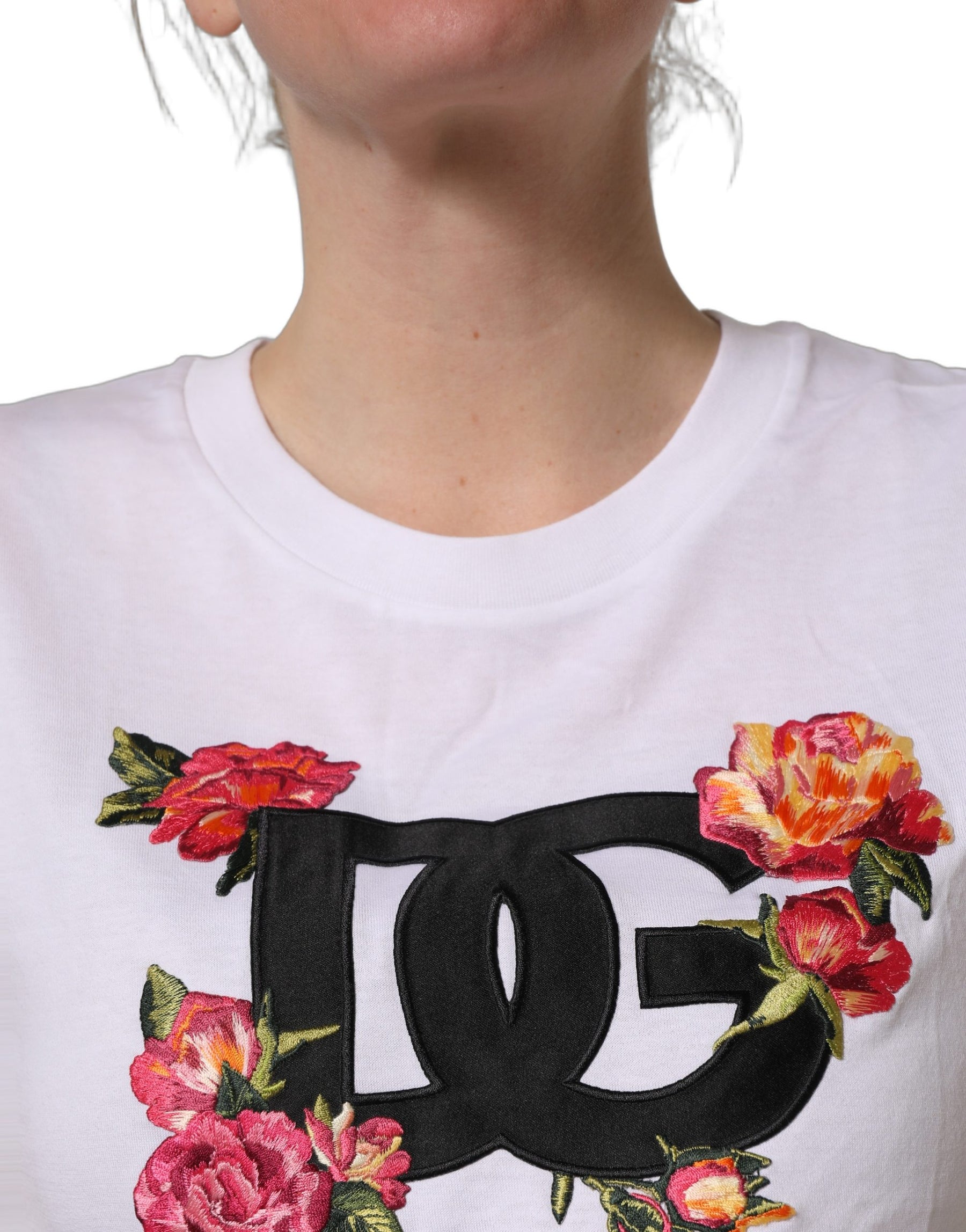 Dolce & Gabbana White DG Floral Cotton Jersey Crop T-shirt | Regal Royce