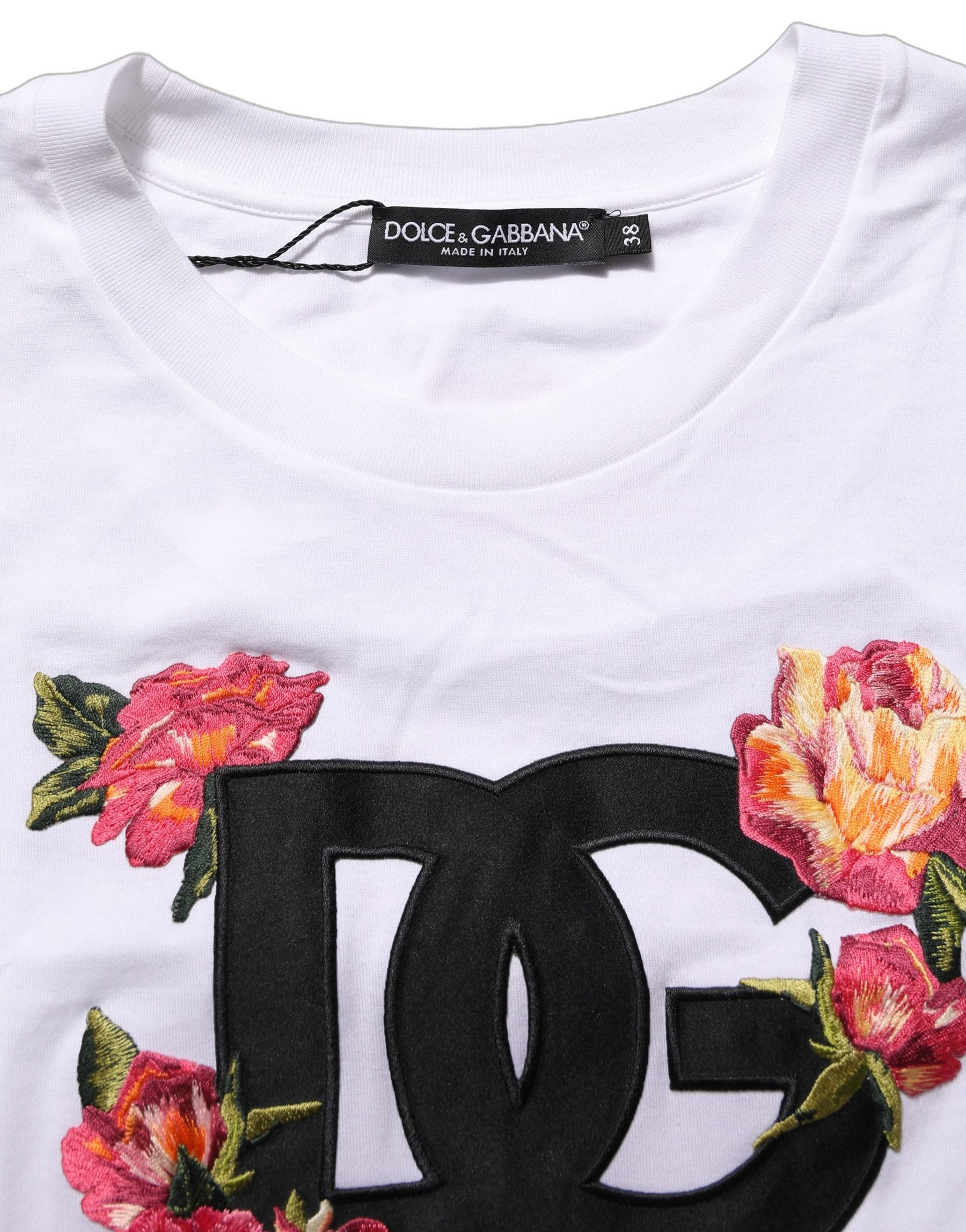 Dolce & Gabbana White DG Floral Cotton Jersey Crop T-shirt | Regal Royce