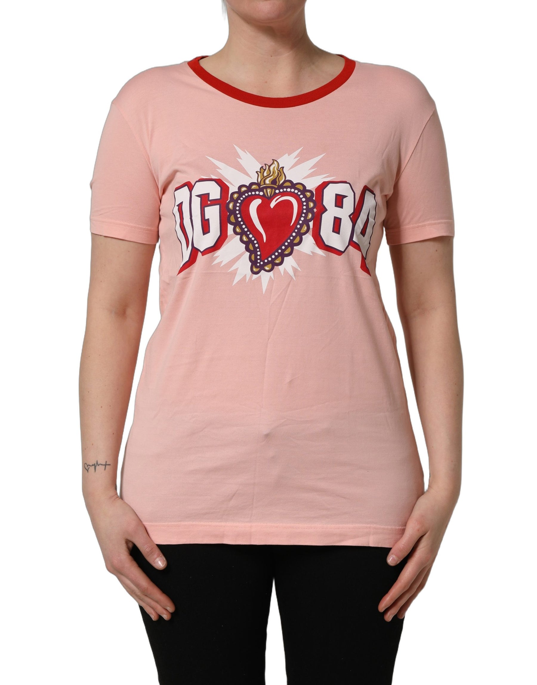 Dolce & Gabbana Pink Graphic Print Cotton Crew Neck T-shirt | Regal Royce