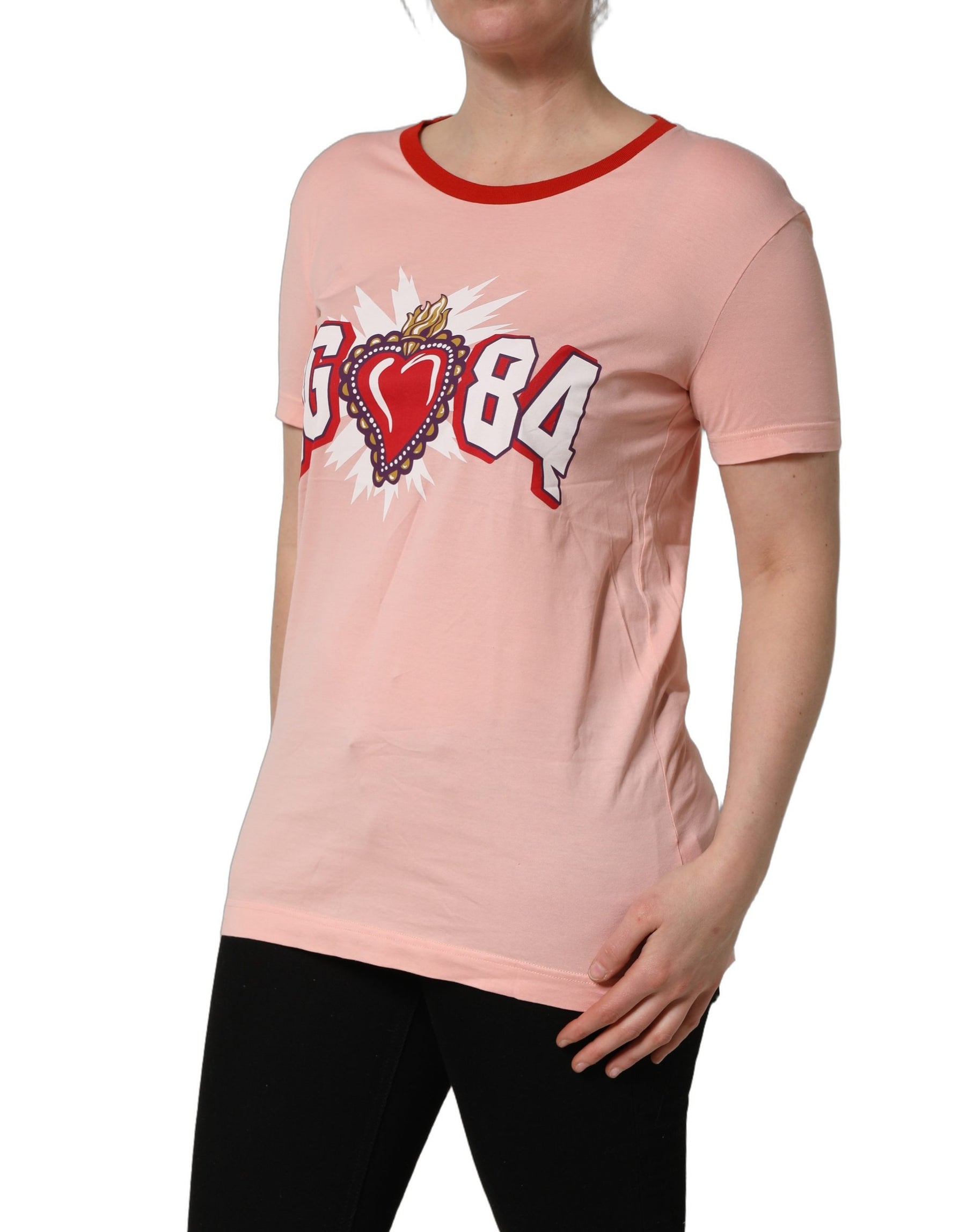 Dolce & Gabbana Pink Graphic Print Cotton Crew Neck T-shirt | Regal Royce