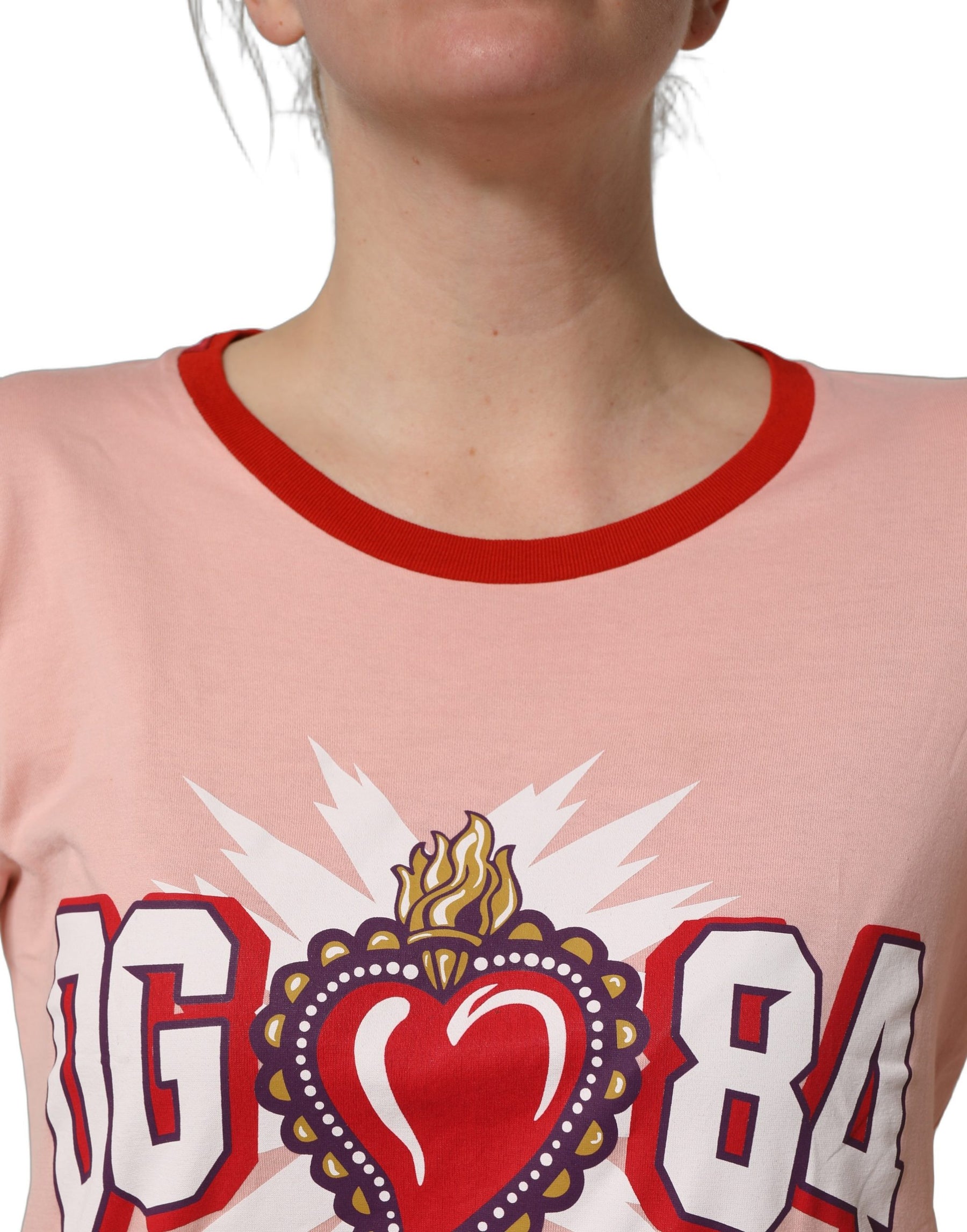 Dolce & Gabbana Pink Graphic Print Cotton Crew Neck T-shirt | Regal Royce