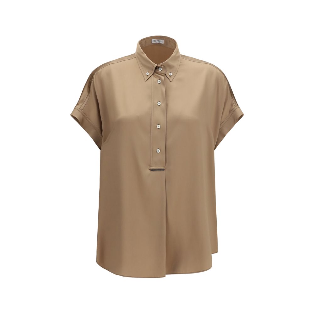 Brunello Cucinelli Beige Silk Shortsleeve Shirt | Regal Royce