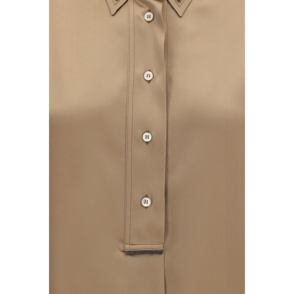 Brunello Cucinelli Beige Silk Shortsleeve Shirt | Regal Royce