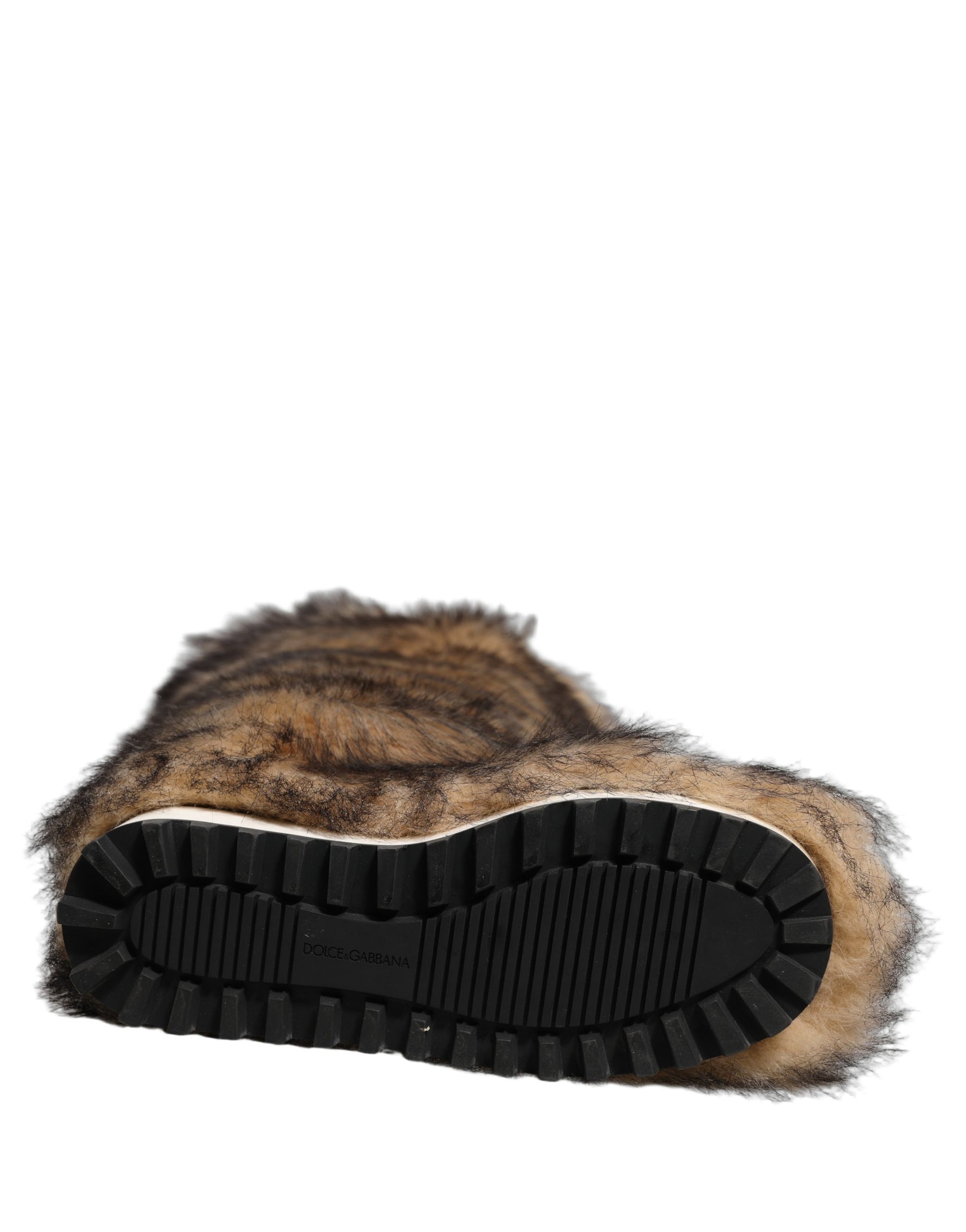 Dolce & Gabbana Brown Faux Skim Ski Fur Knee High Boots Shoes | Regal Royce