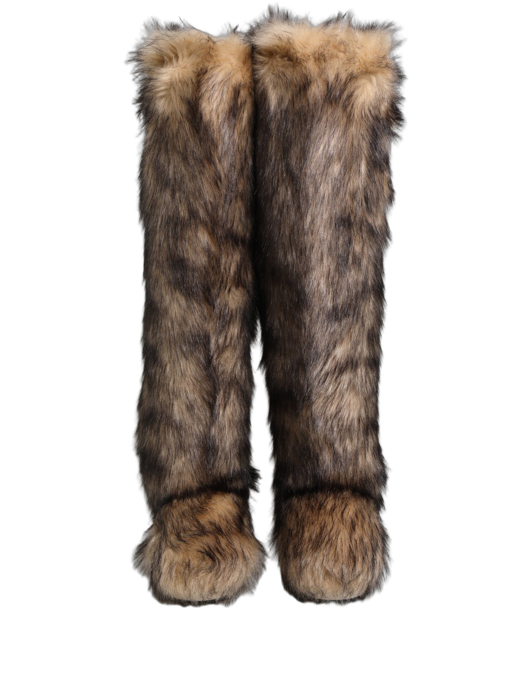 Dolce & Gabbana Brown Faux Skim Ski Fur Knee High Boots Shoes | Regal Royce