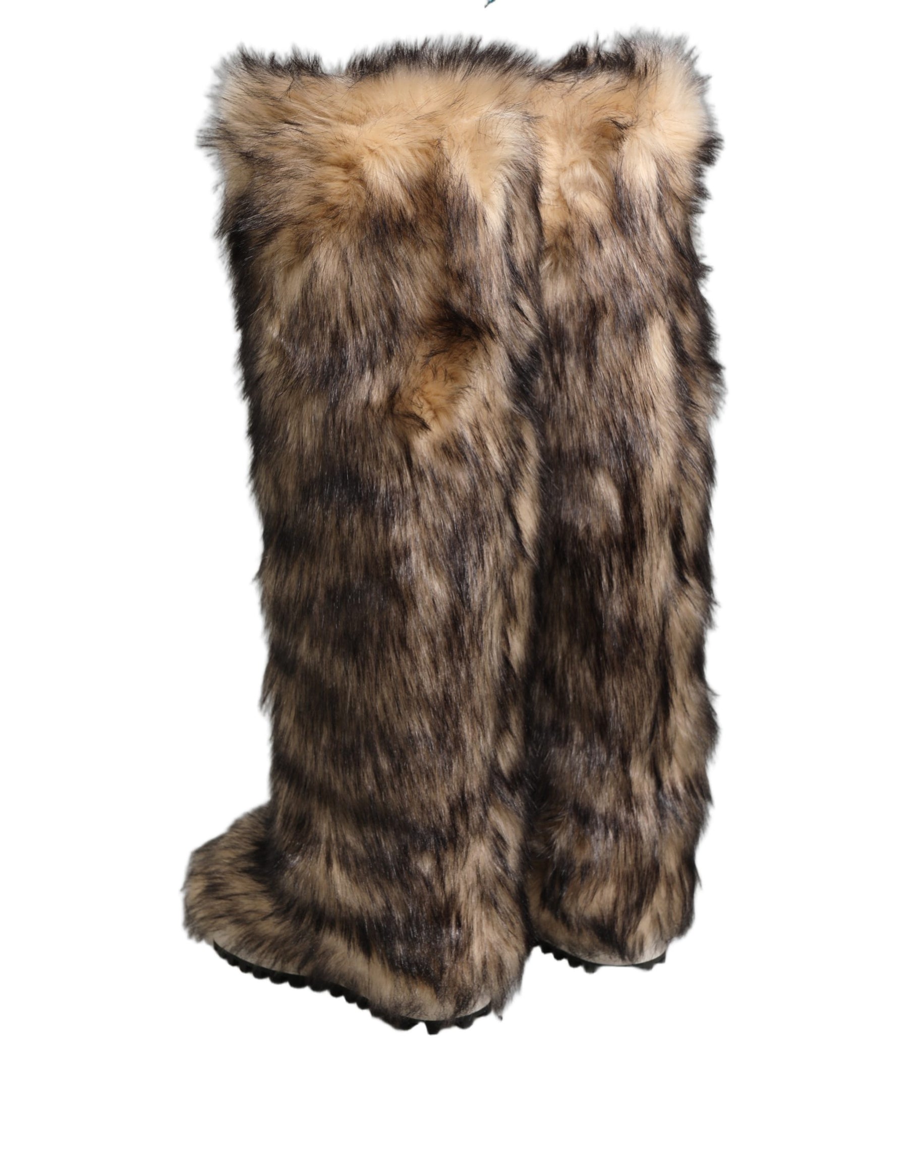 Dolce & Gabbana Brown Faux Skim Ski Fur Knee High Boots Shoes | Regal Royce