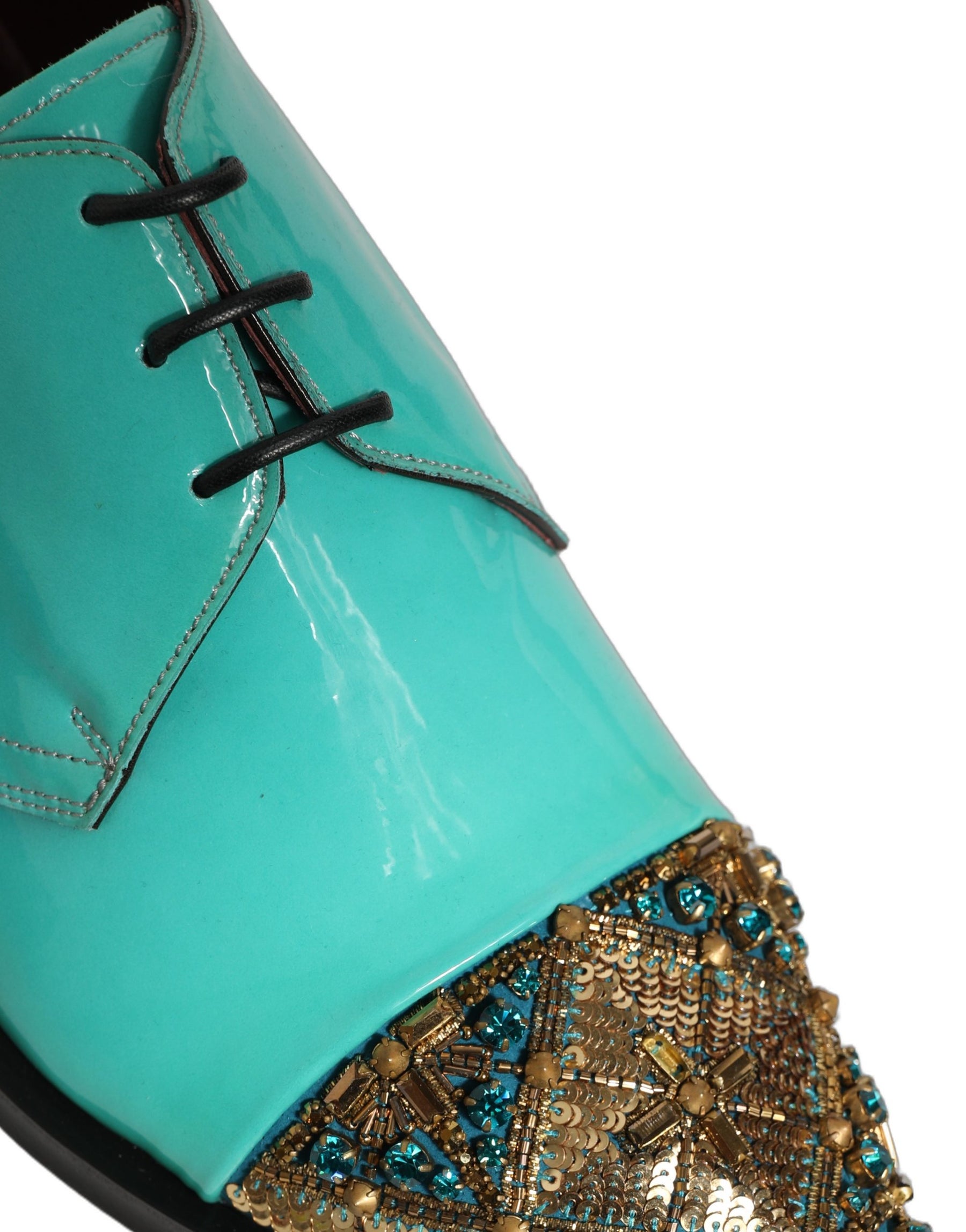 Dolce & Gabbana Aqua Blue Embellished Derby Dress Formal Shoes | Regal Royce