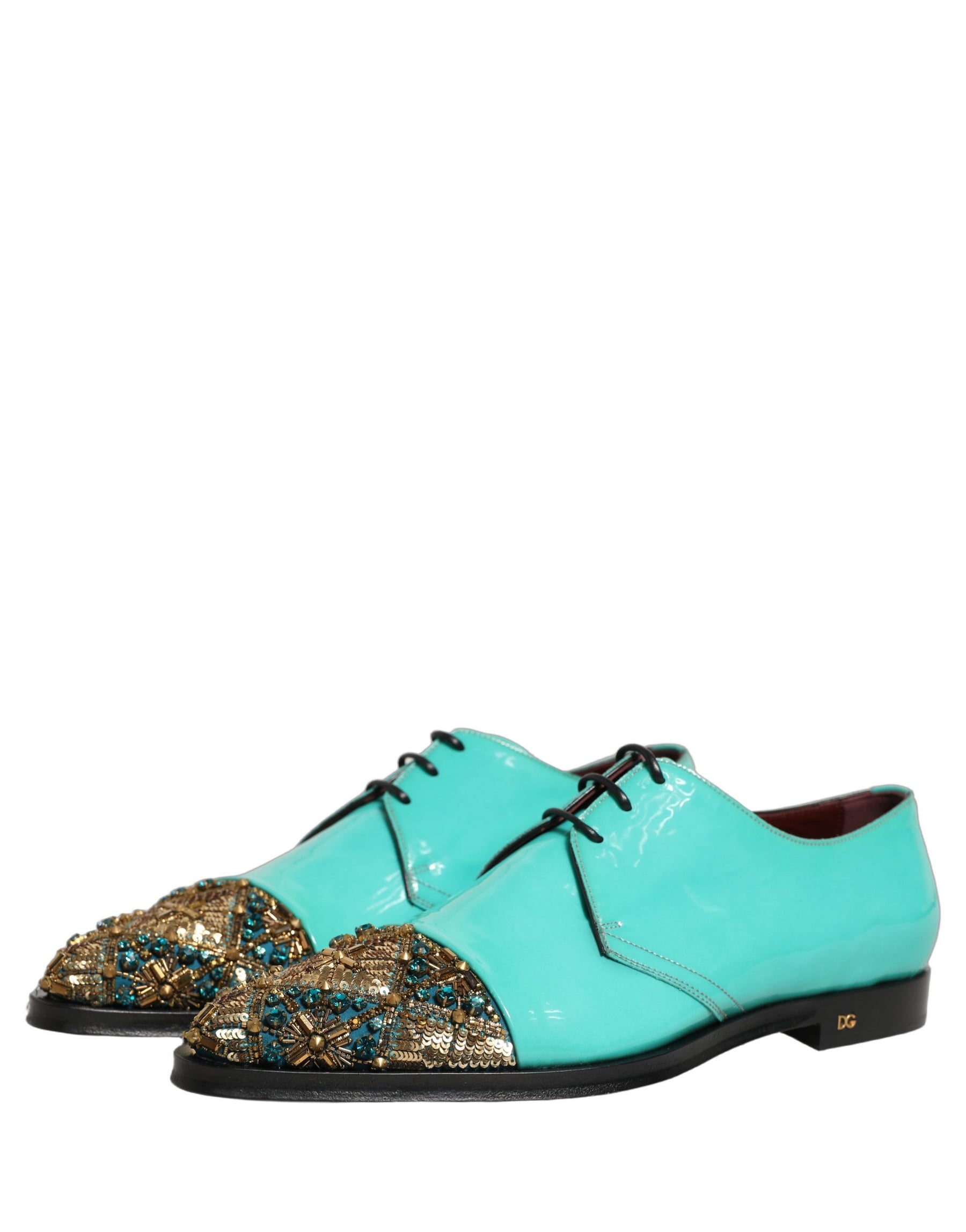 Dolce & Gabbana Aqua Blue Embellished Derby Dress Formal Shoes | Regal Royce