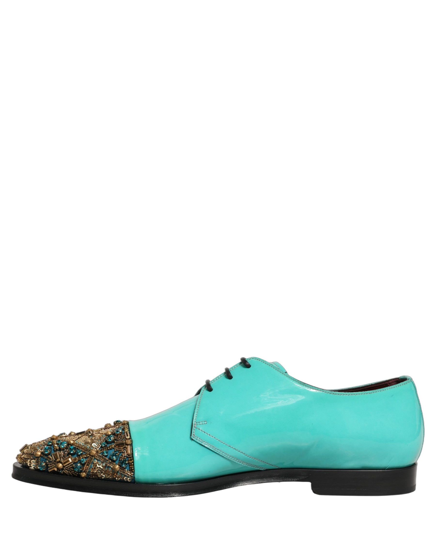 Dolce & Gabbana Aqua Blue Embellished Derby Dress Formal Shoes | Regal Royce