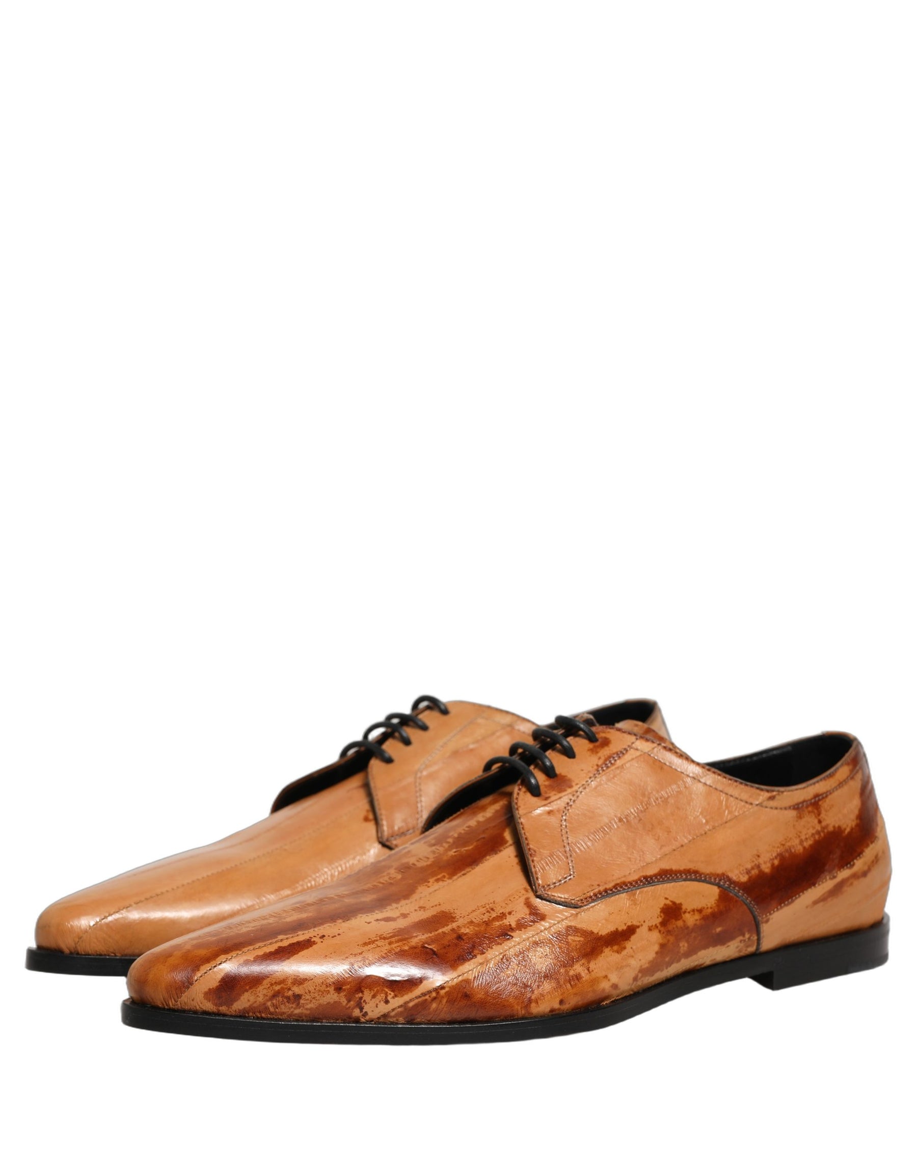 Dolce & Gabbana Brown Leather Lace Up Men Derby Dress Shoes | Regal Royce