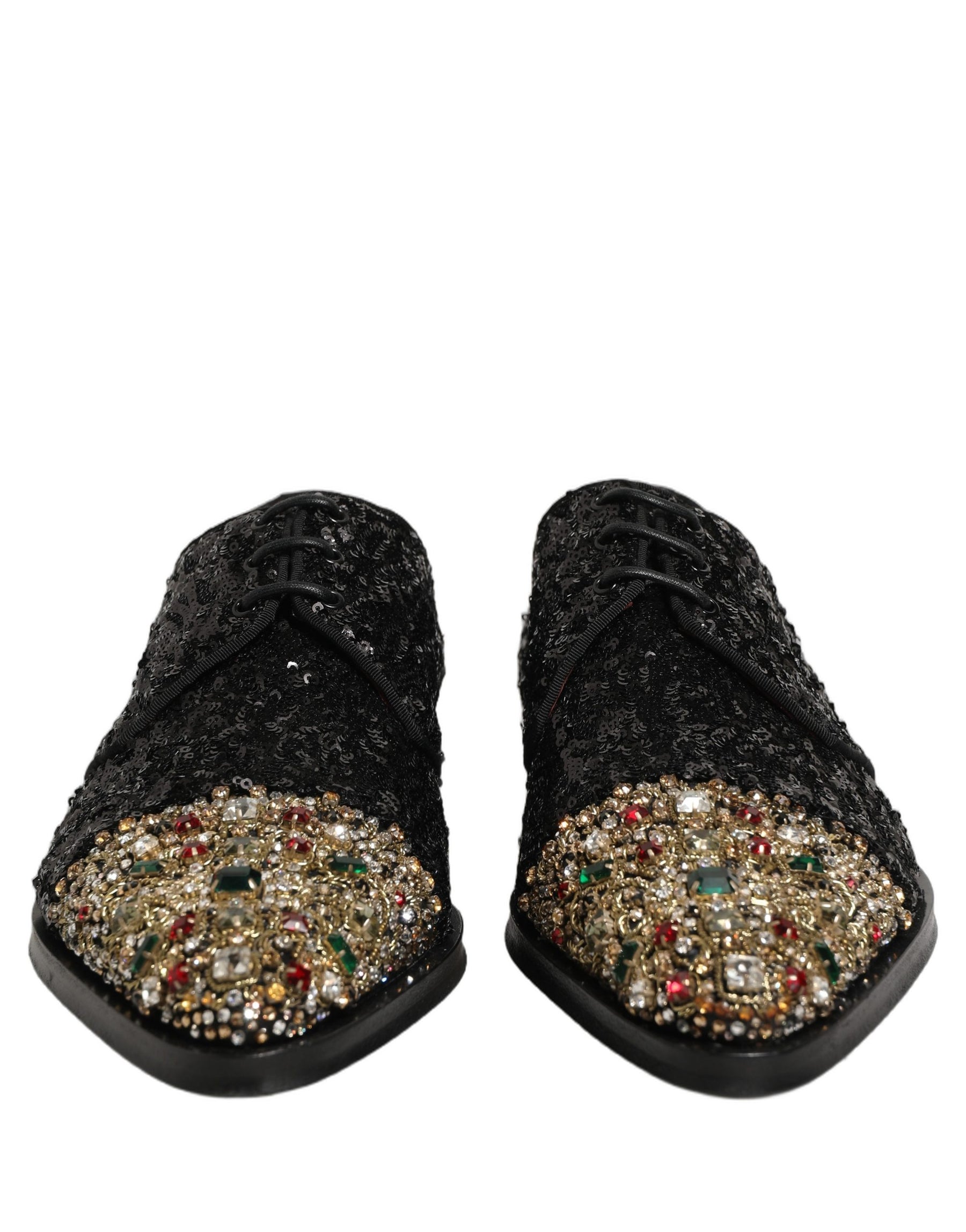 Dolce & Gabbana Black Sequin Embellished Men Derby Dress Shoes | Regal Royce