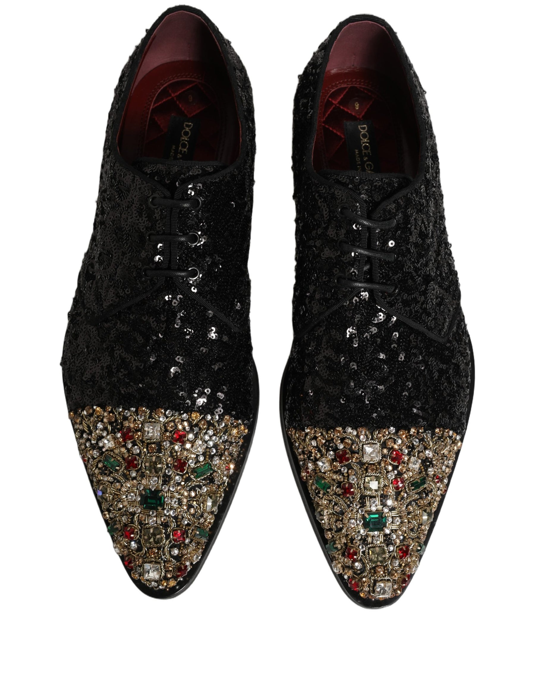 Dolce & Gabbana Black Sequin Embellished Men Derby Dress Shoes | Regal Royce