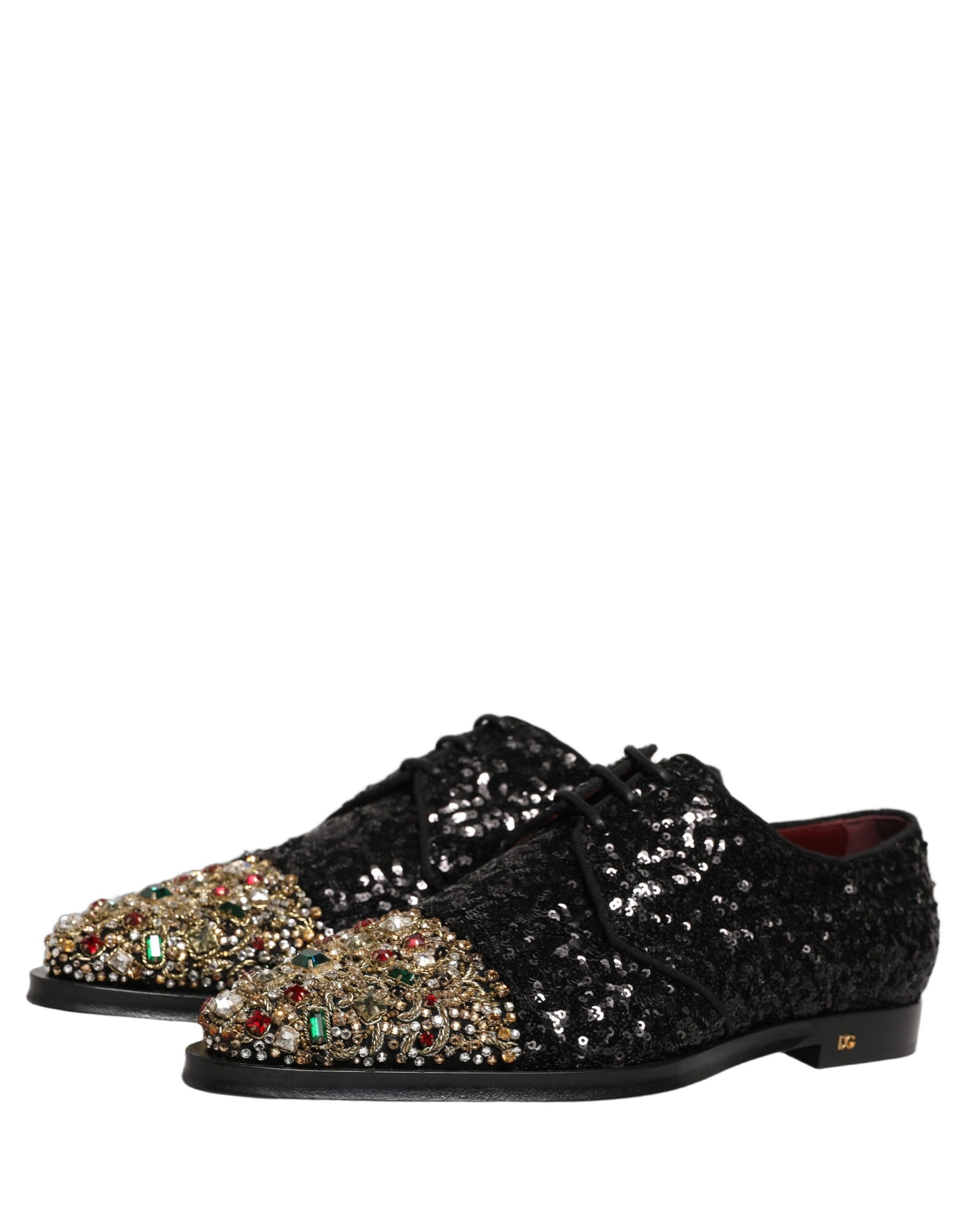 Dolce & Gabbana Black Sequin Embellished Men Derby Dress Shoes | Regal Royce