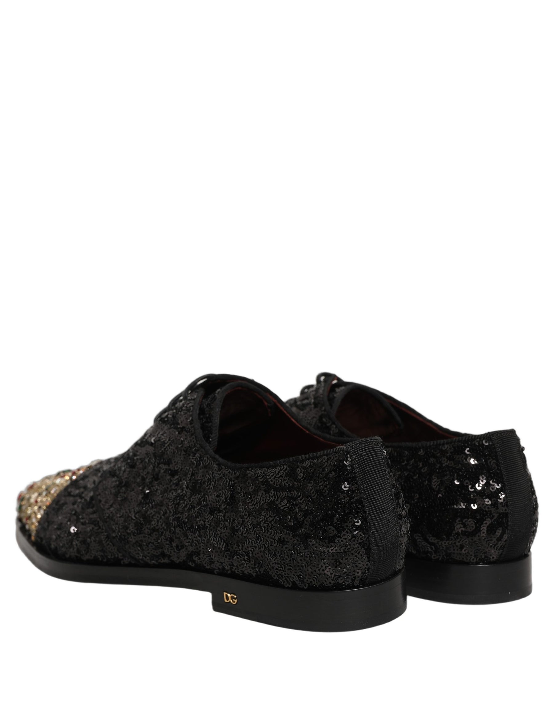 Dolce & Gabbana Black Sequin Embellished Men Derby Dress Shoes | Regal Royce