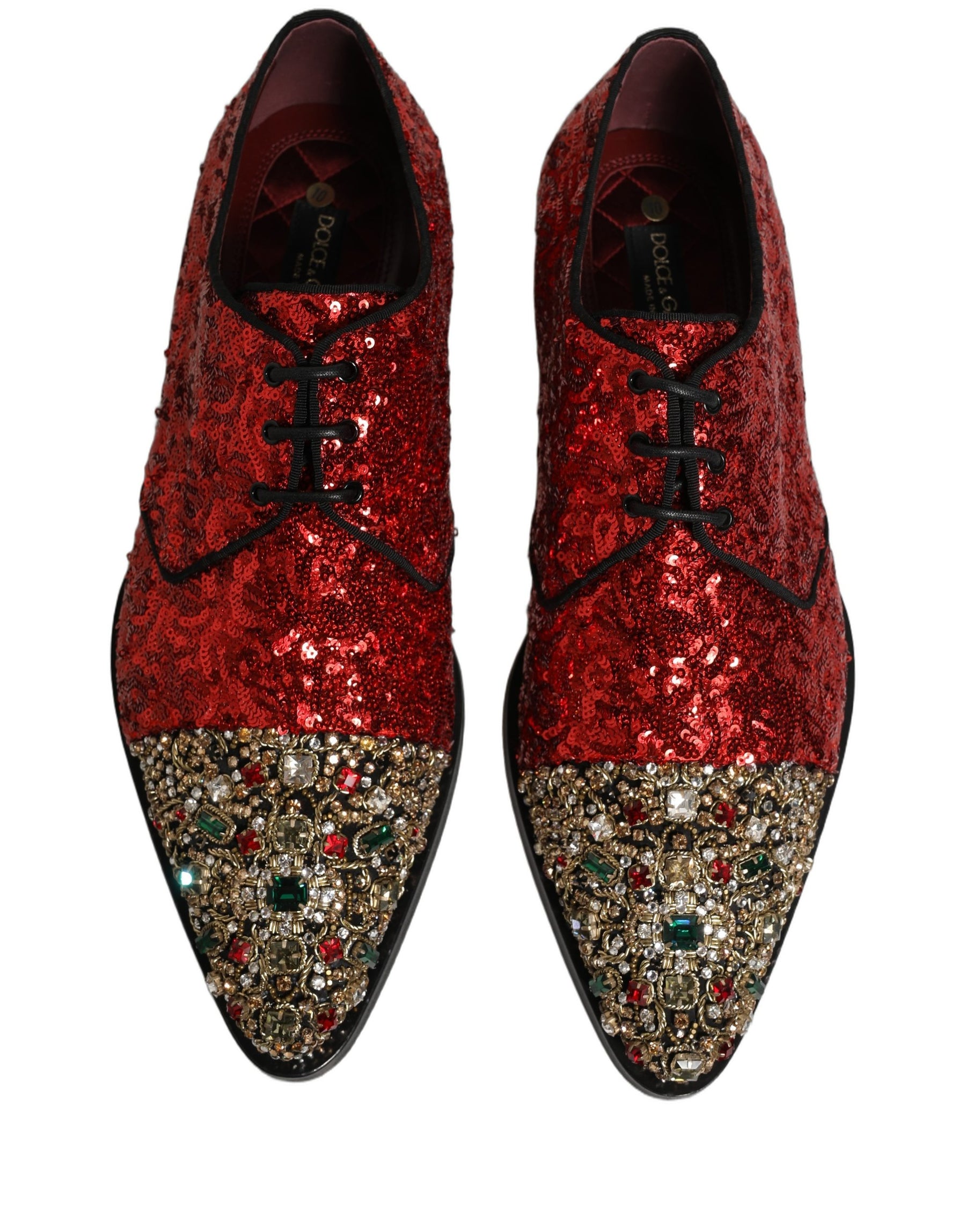 Dolce & Gabbana Red Sequin Embellished Men Derby Dress Shoes | Regal Royce