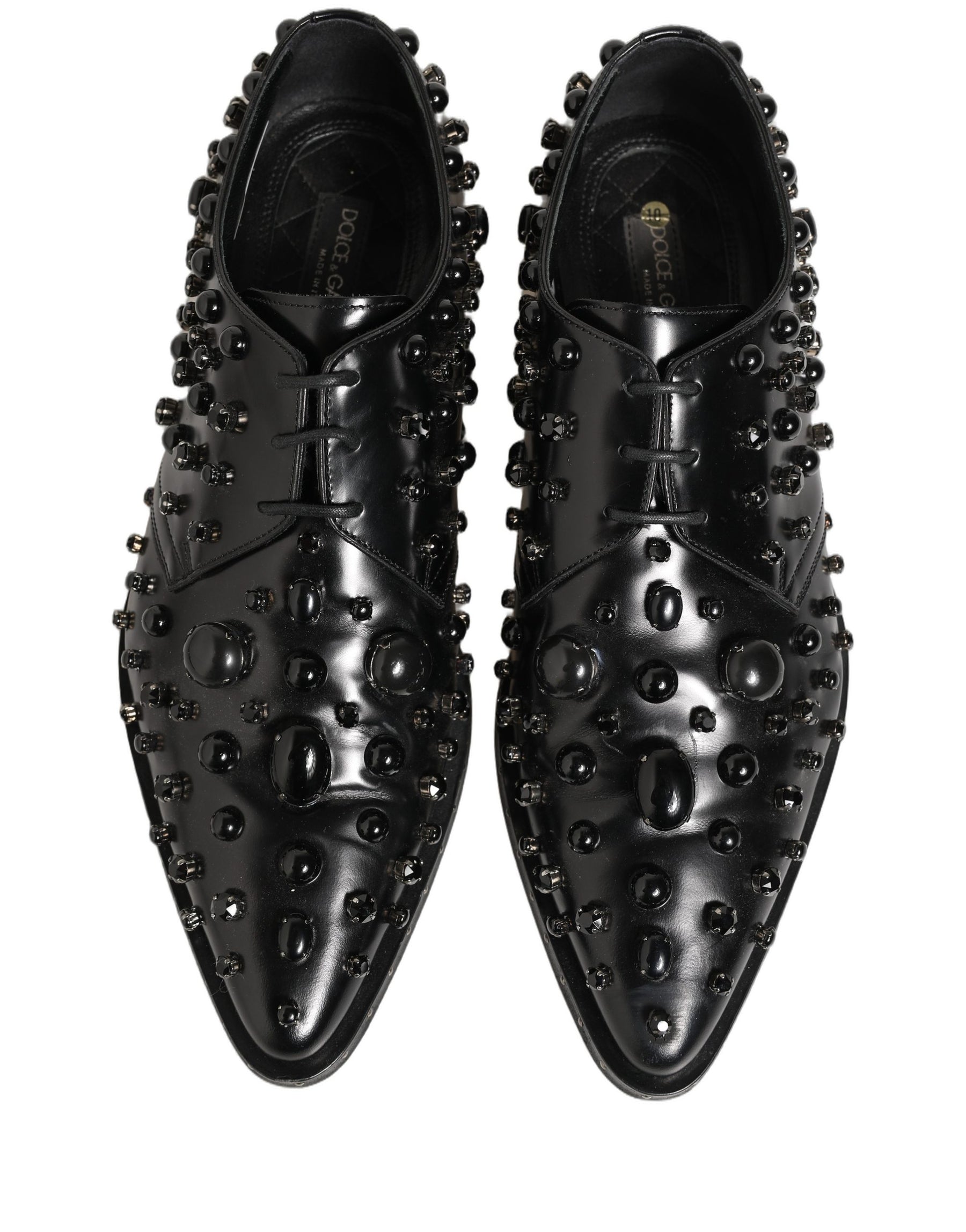 Dolce & Gabbana Black Leather Studded Men Formal Derby Shoes | Regal Royce