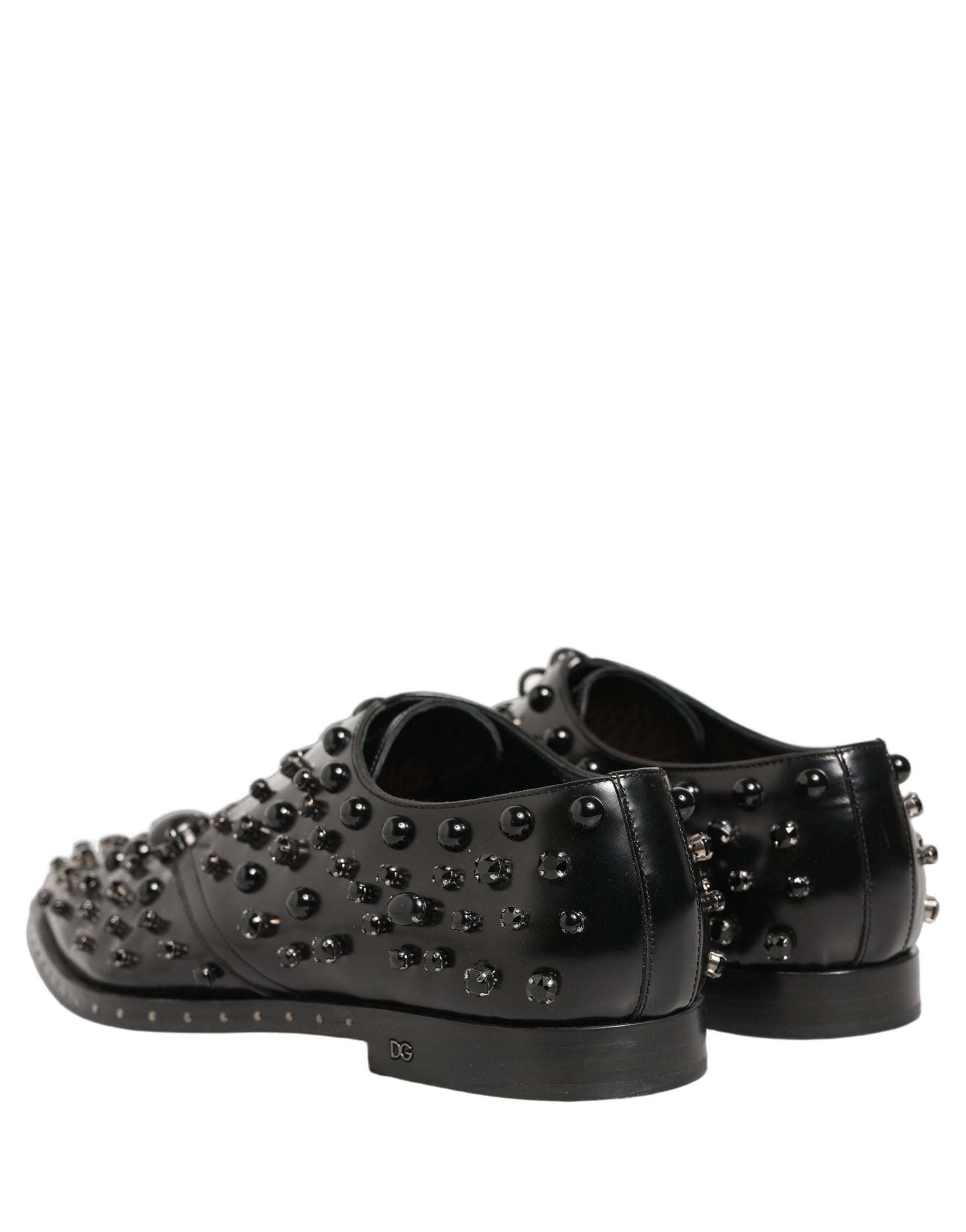 Dolce & Gabbana Black Leather Studded Men Formal Derby Shoes | Regal Royce