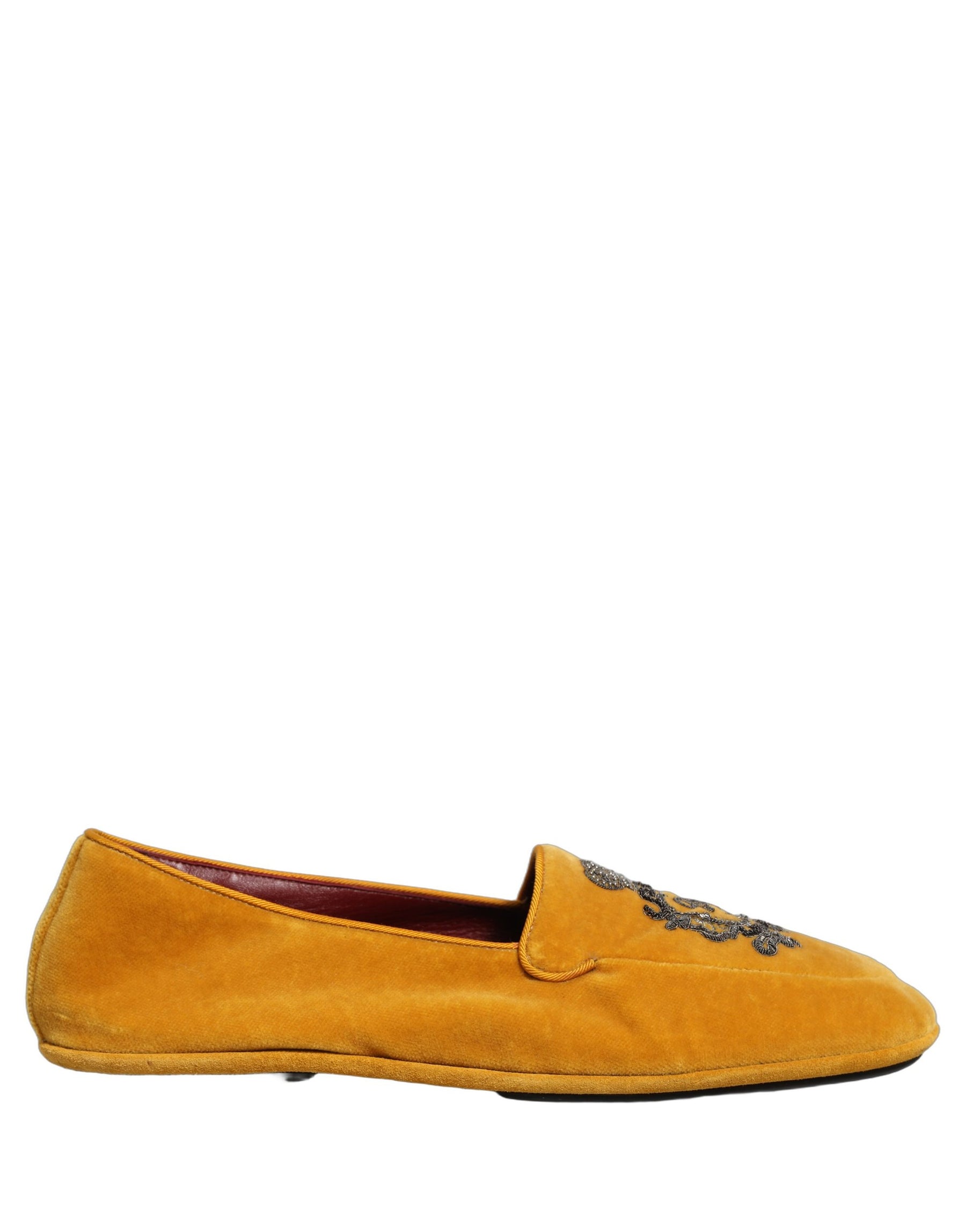 Dolce & Gabbana Yellow Velvet Crown Embroidery Loafers Shoes | Regal Royce