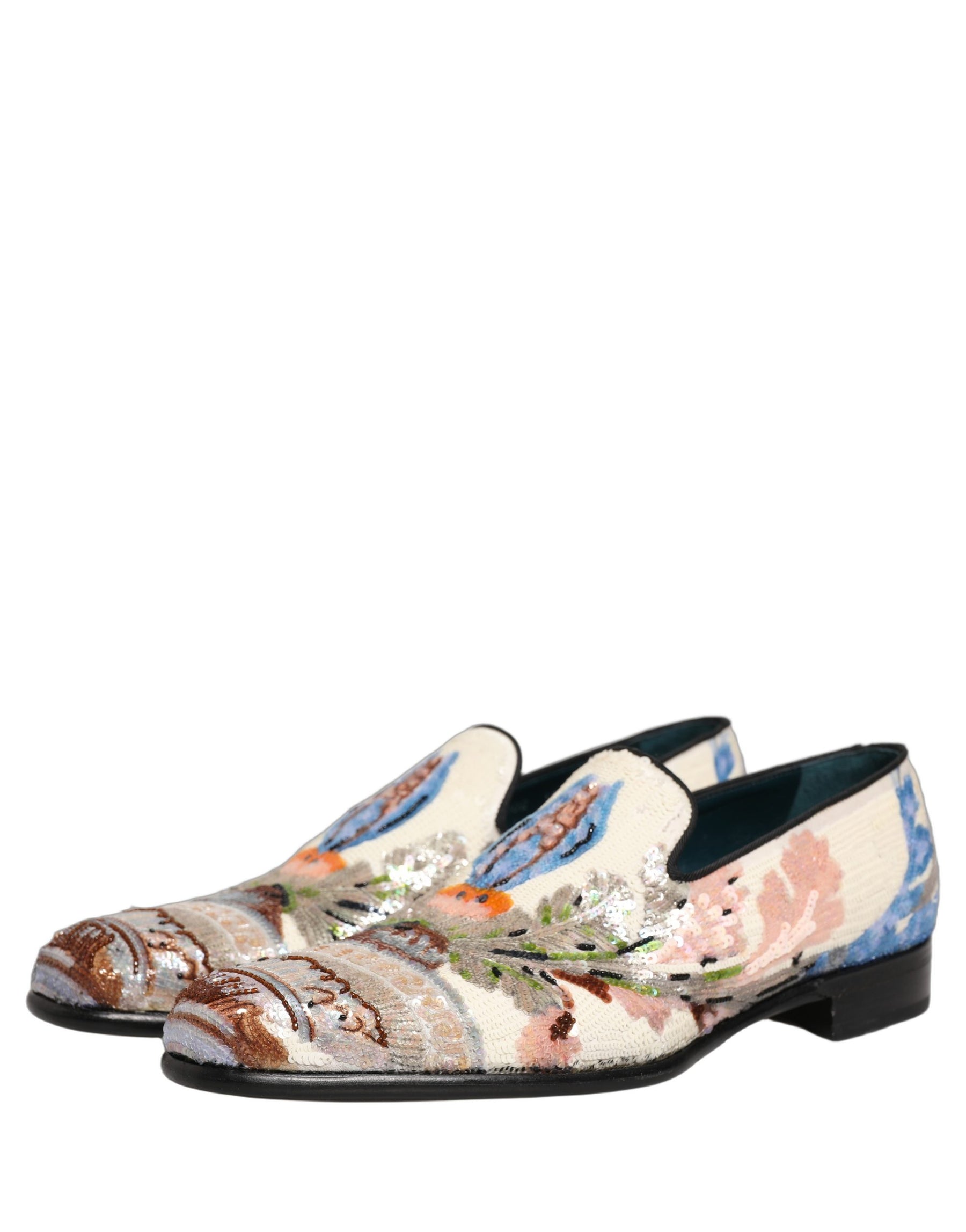 Dolce & Gabbana Multicolor Sequin Embroidered Loafers Shoes | Regal Royce