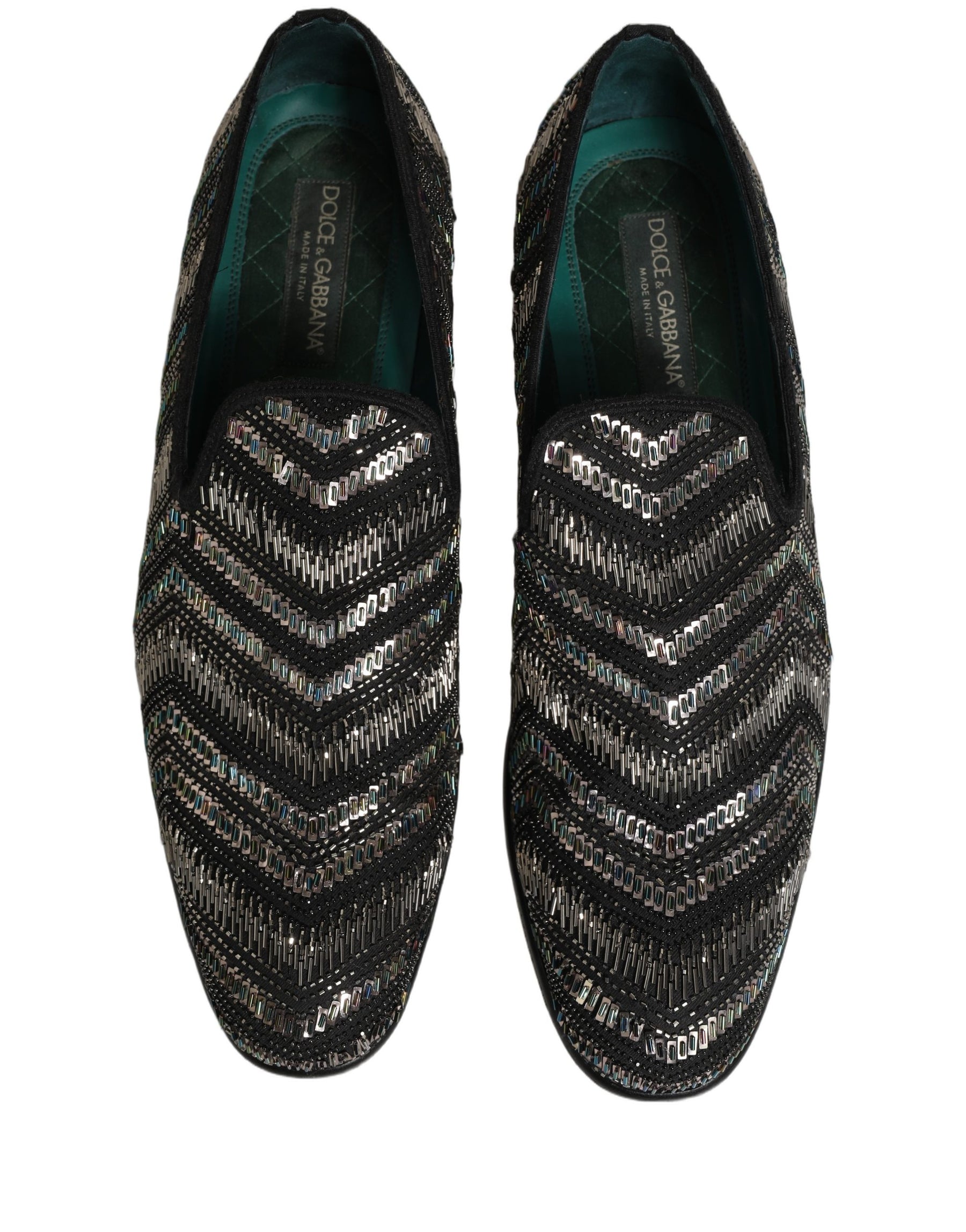 Dolce & Gabbana Black Silver Embellished Slip On Loafers Shoes | Regal Royce