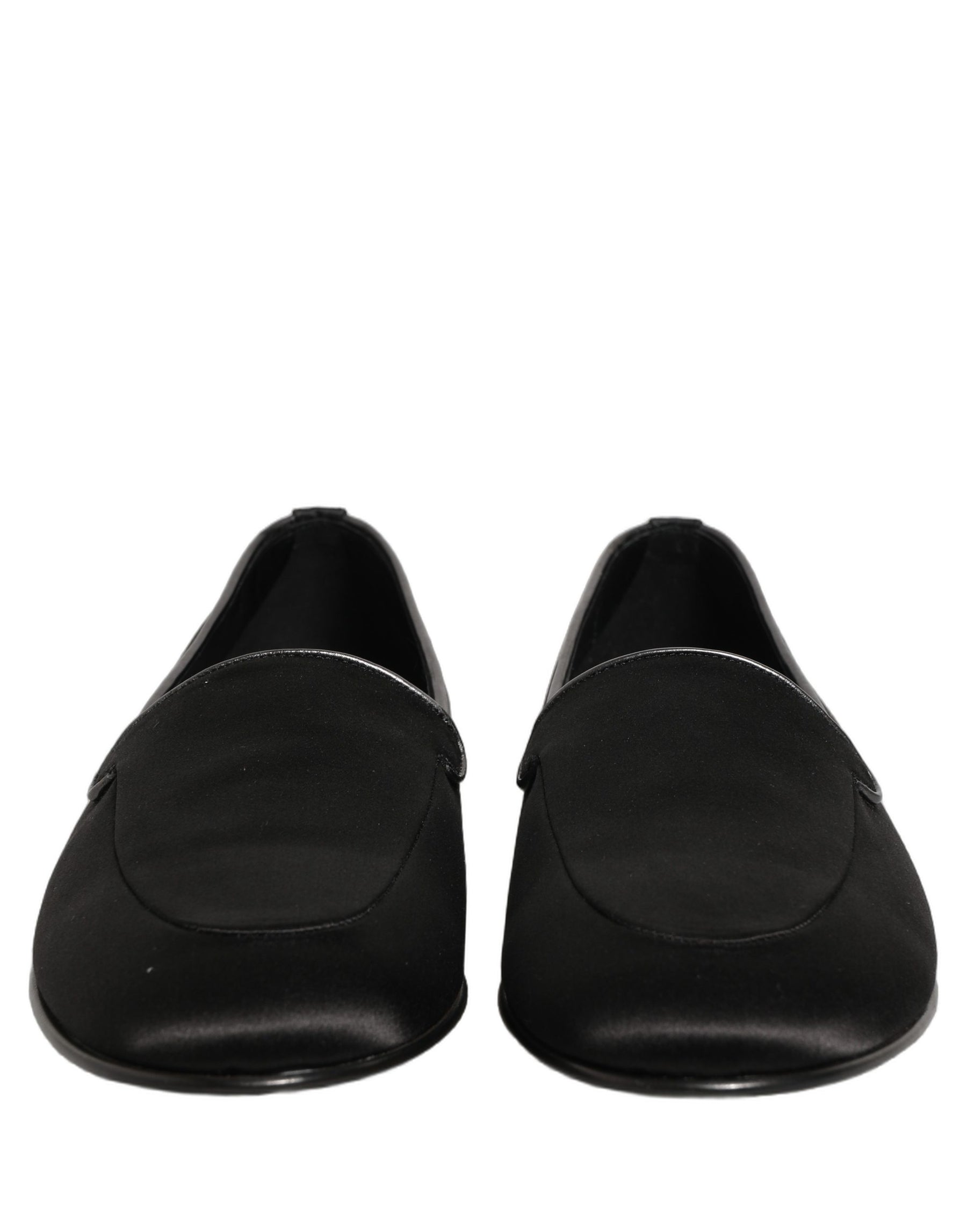 Dolce & Gabbana Black Satin Logo Slip On Flats Loafers Shoes | Regal Royce