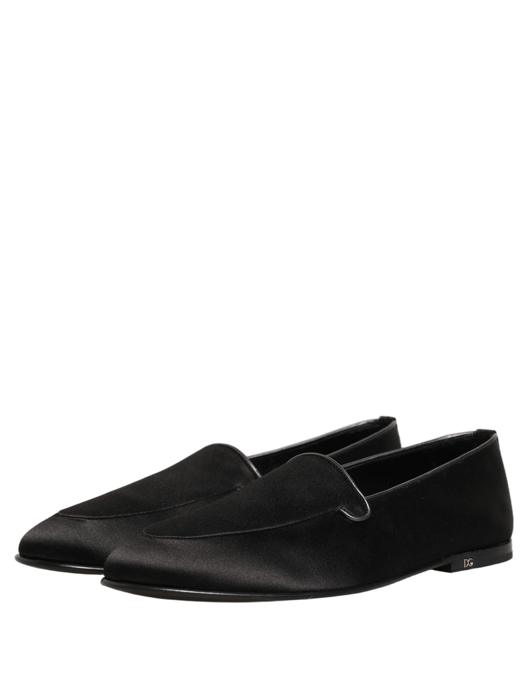 Dolce & Gabbana Black Satin Logo Slip On Flats Loafers Shoes | Regal Royce