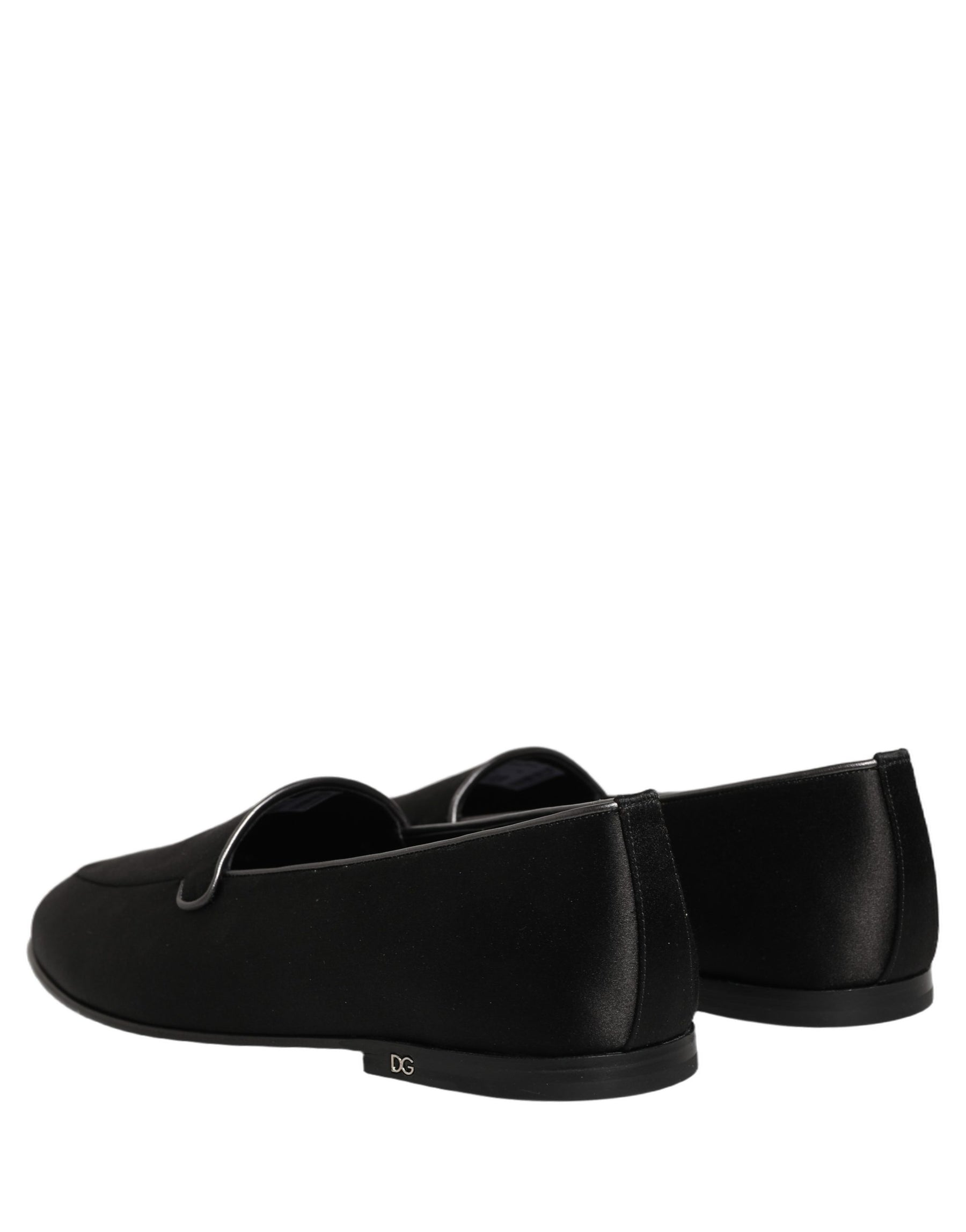 Dolce & Gabbana Black Satin Logo Slip On Flats Loafers Shoes | Regal Royce