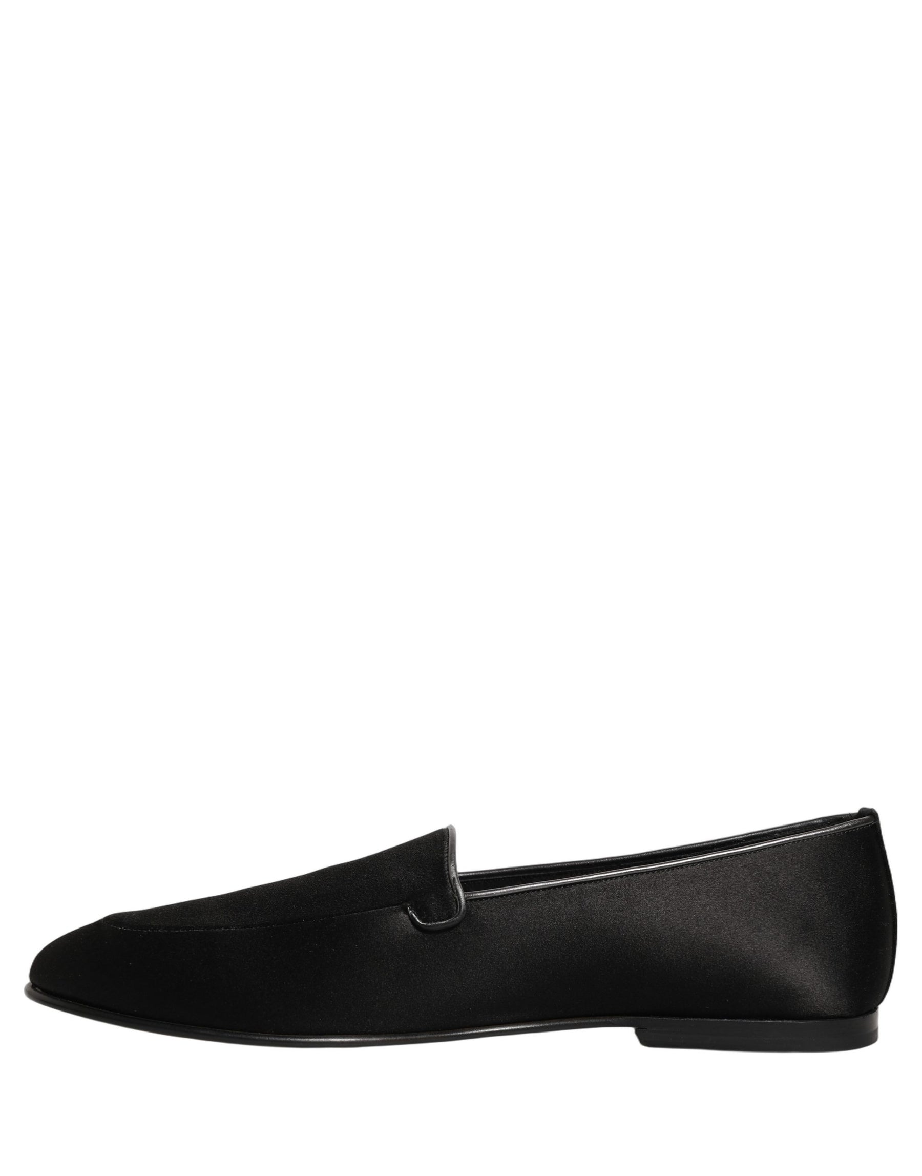 Dolce & Gabbana Black Satin Logo Slip On Flats Loafers Shoes | Regal Royce